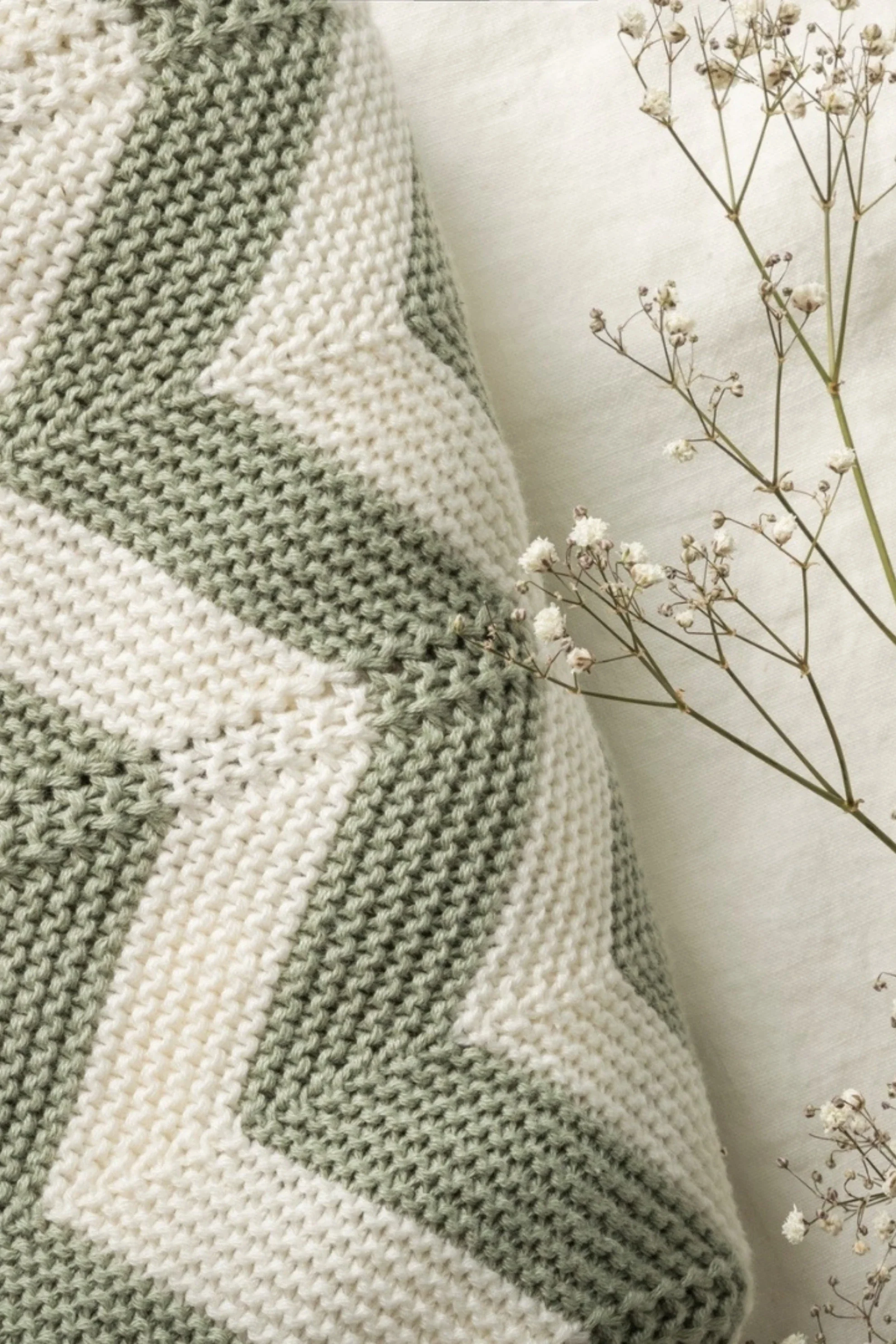 Organic Cotton Baby Blanket & Bunny Bundle - Sage Chevron - Image 5