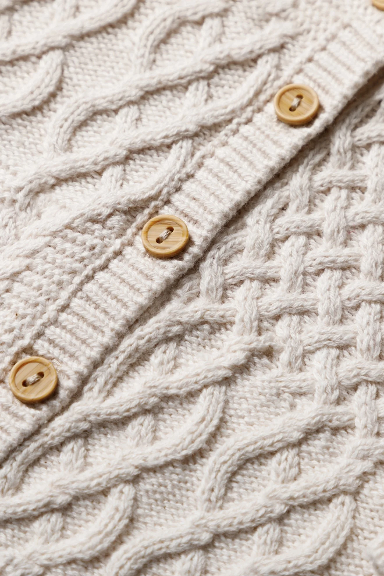 Organic Cotton Cable Knit Baby Cardigan - Oat - Image 4