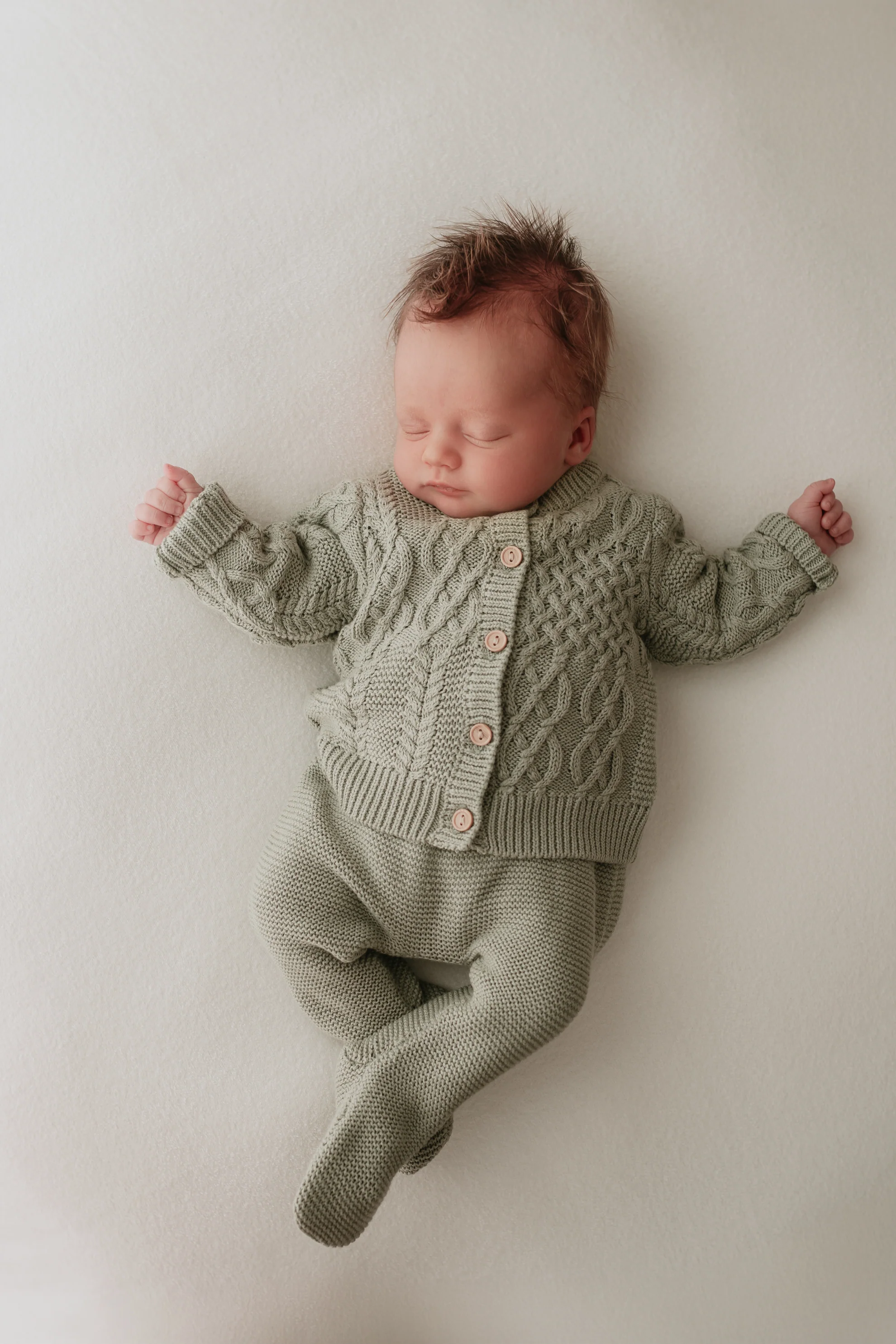 Organic Cotton Cable Knit Baby Cardigan - Sage - Image 4
