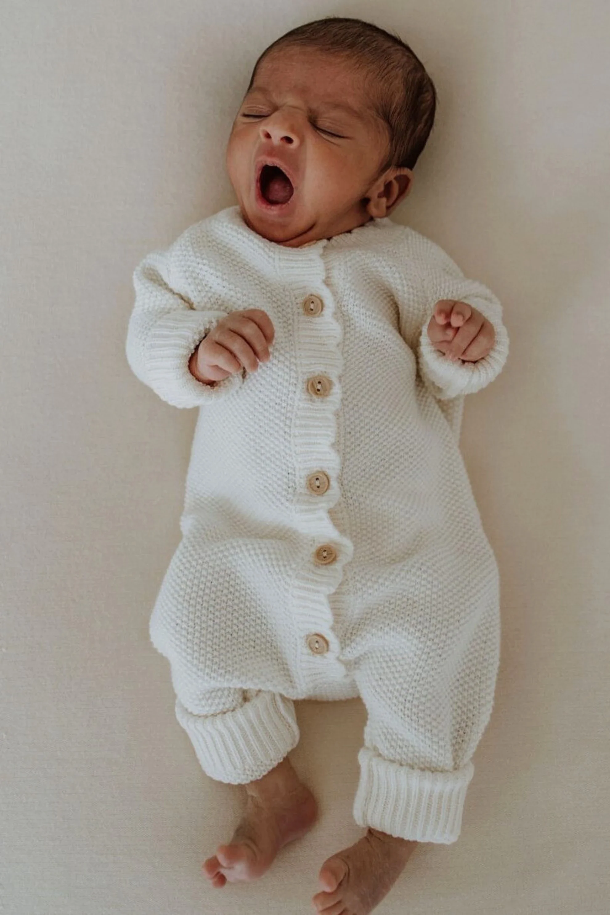 Organic Cotton Moss Stitch Baby Romper - Milk - Image 3