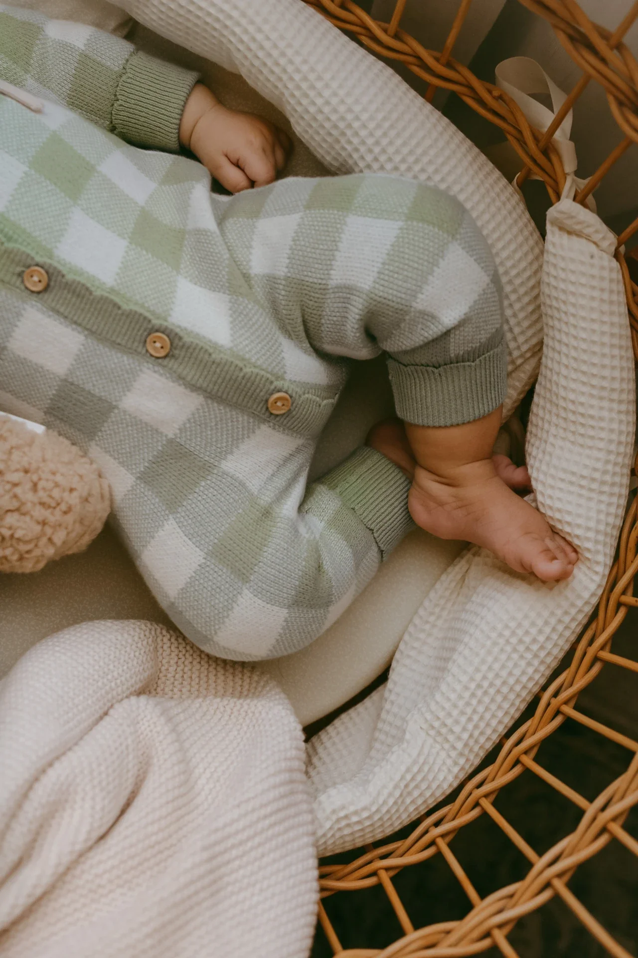 Organic Cotton Gingham Baby Romper - Sage/Cream - Image 3