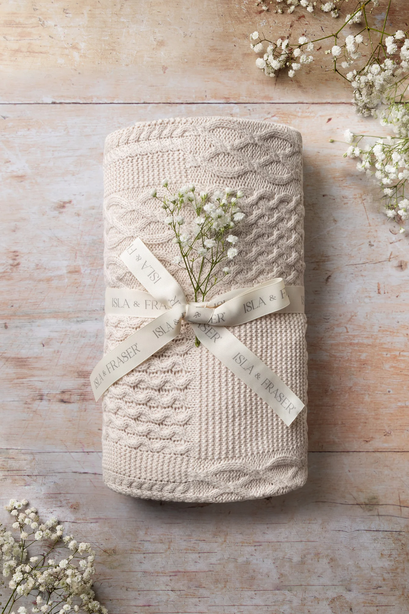 Organic Cotton Cable Knit XL Blanket - Oat - Image 3