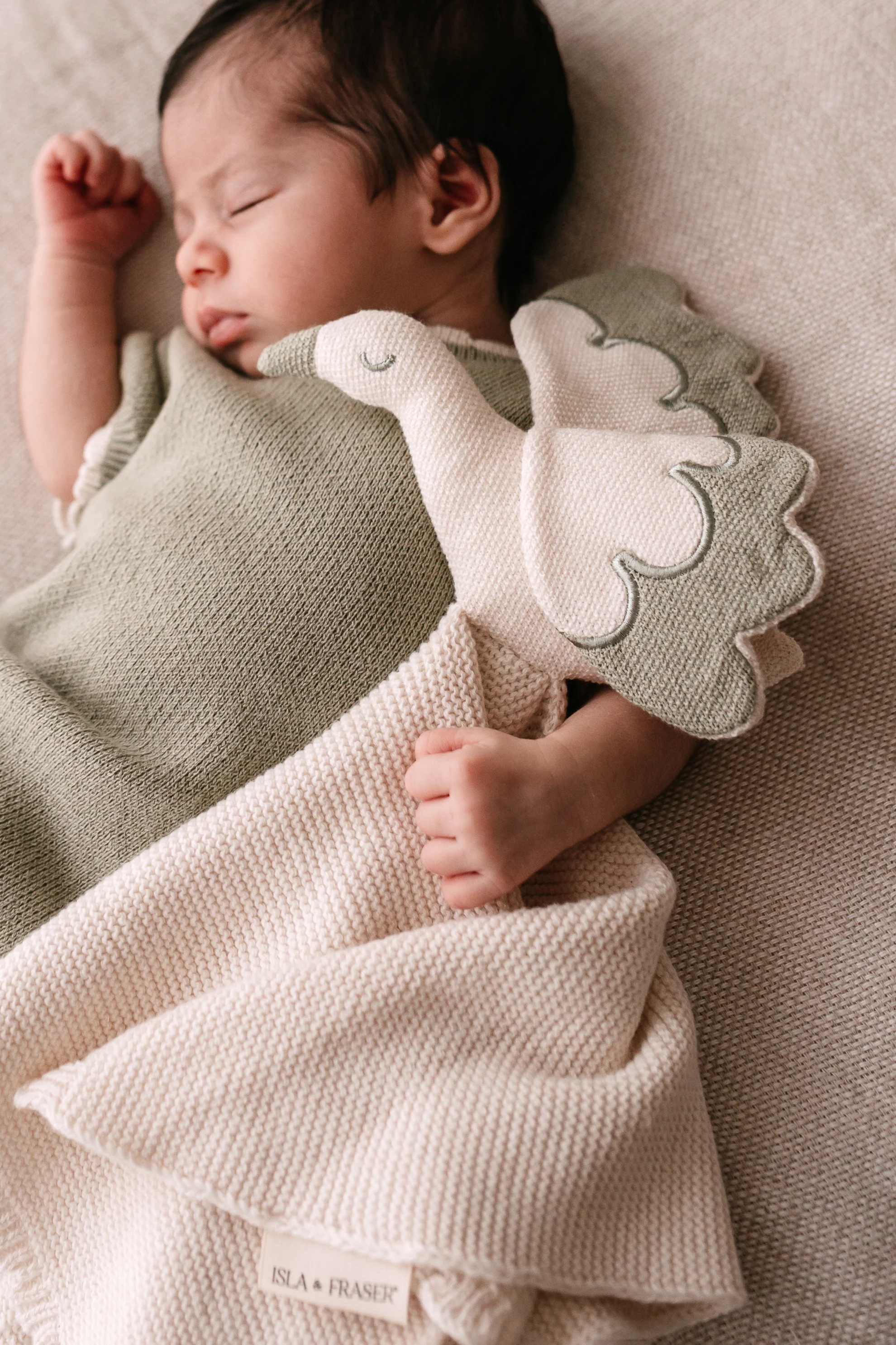 Organic Cotton Baby Stork Comforter - Oat/Sage - Image 4