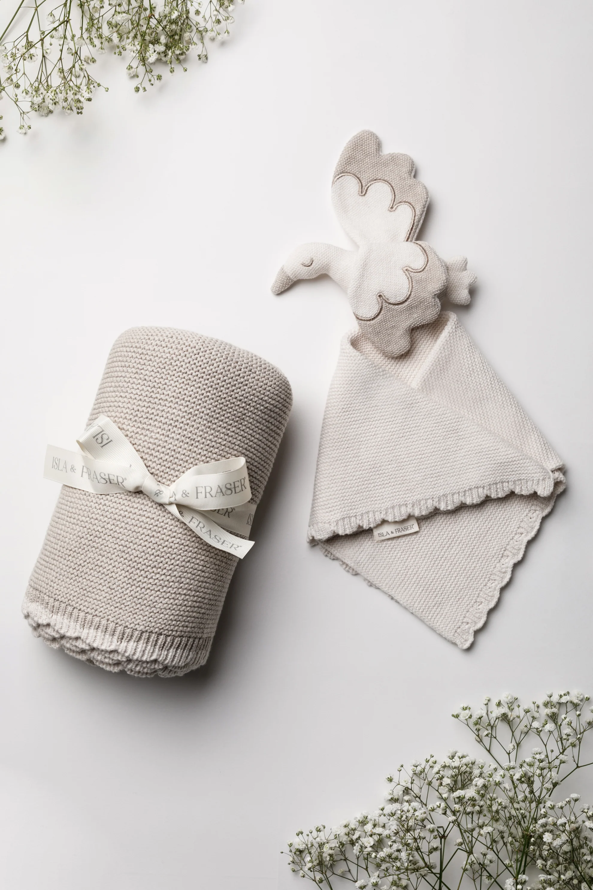 Organic Cotton Baby Blanket & Stork Bundle - Pebble