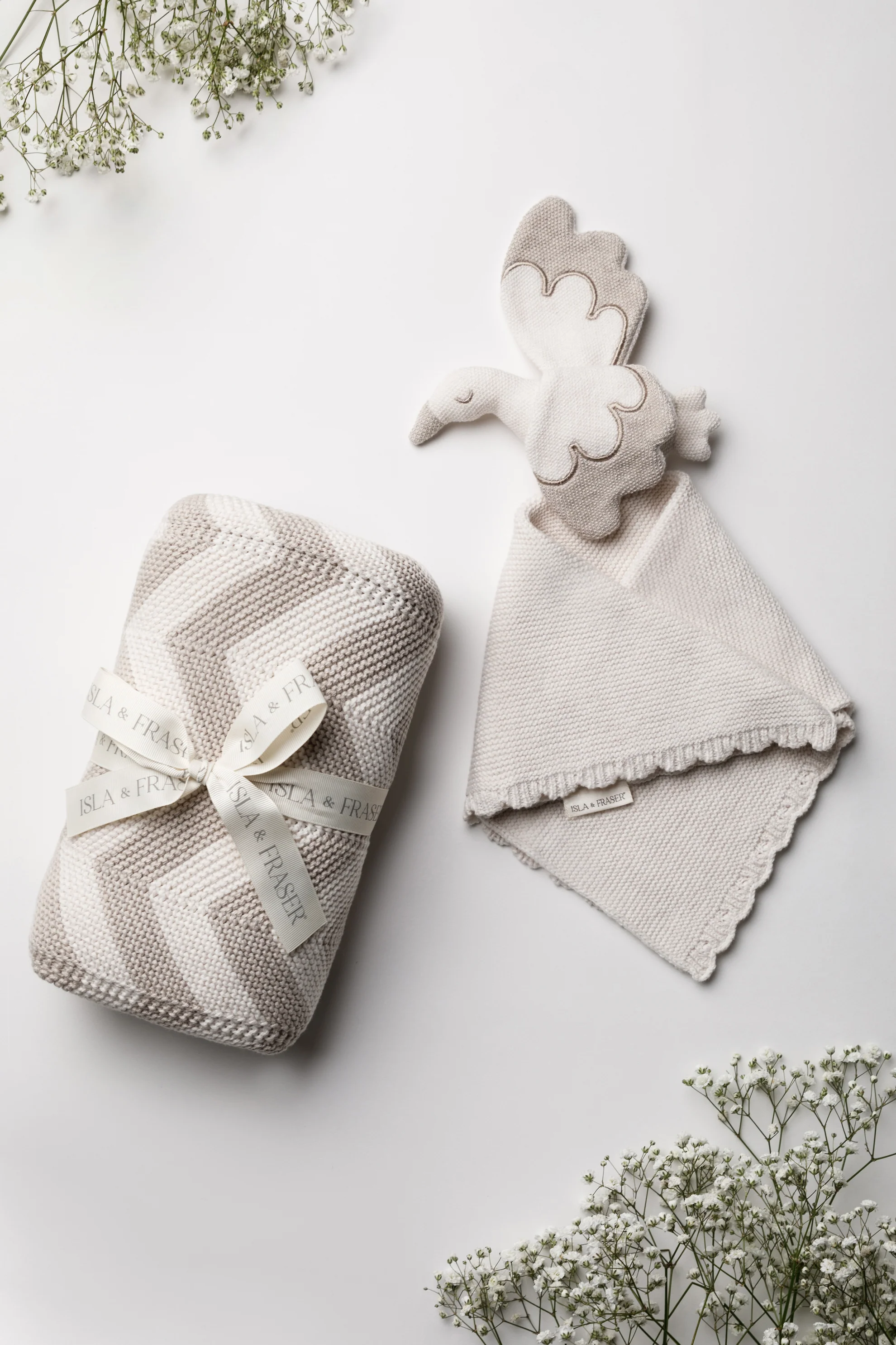 Organic Cotton Baby Blanket & Stork Bundle - Pebble Chevron
