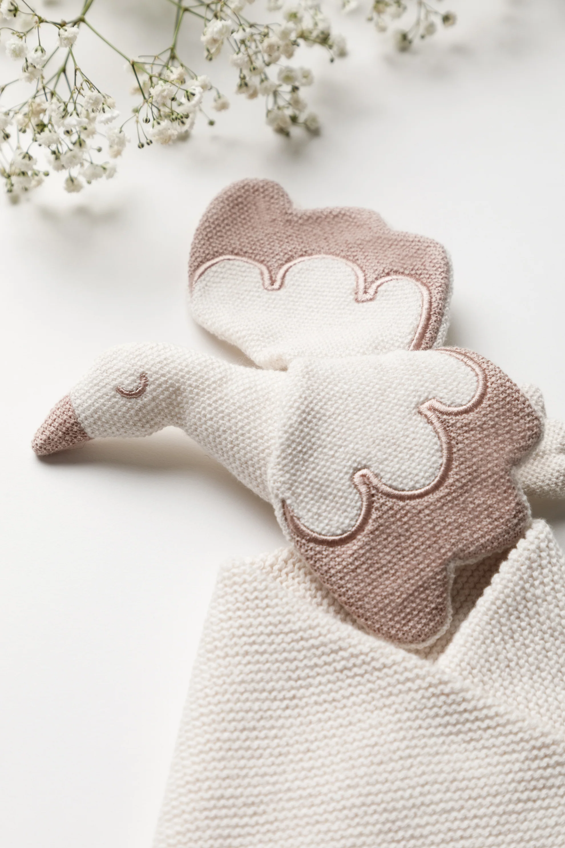 Organic Cotton Baby Stork Comforter - Oat/Rose - Image 4