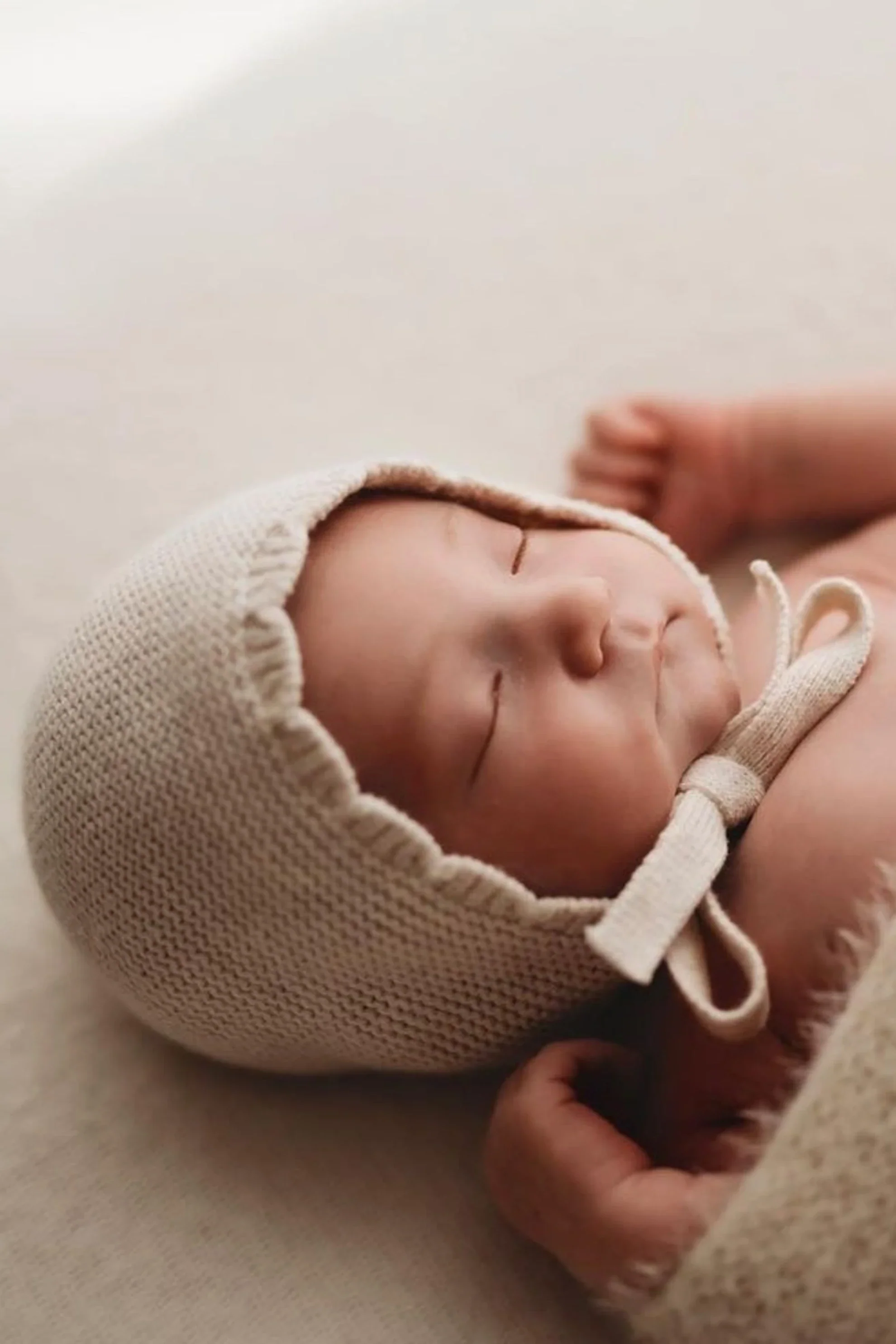 Organic Cotton Scallop Knit Baby Bonnet - Oat - Image 4