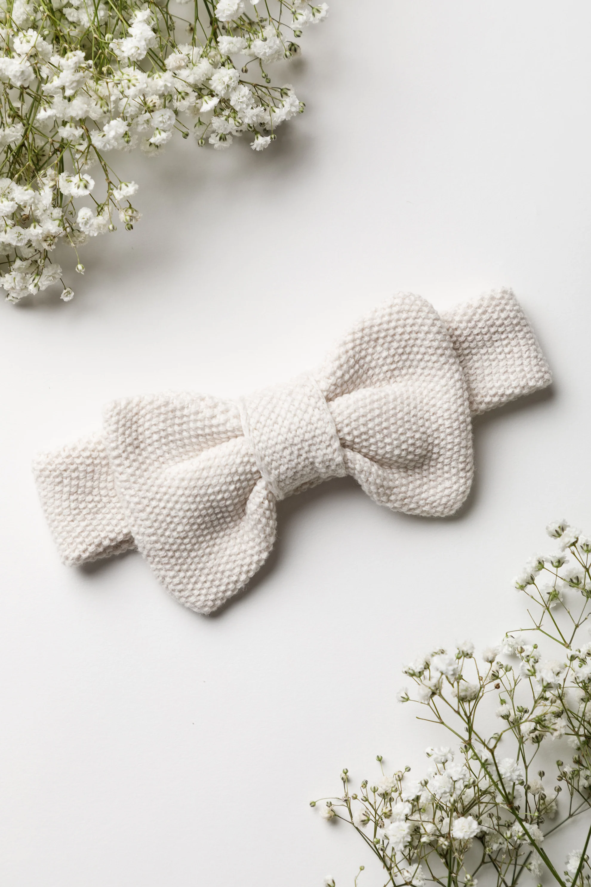 Organic Cotton Moss Stitch Baby Bow Headband - Oat - Image 2