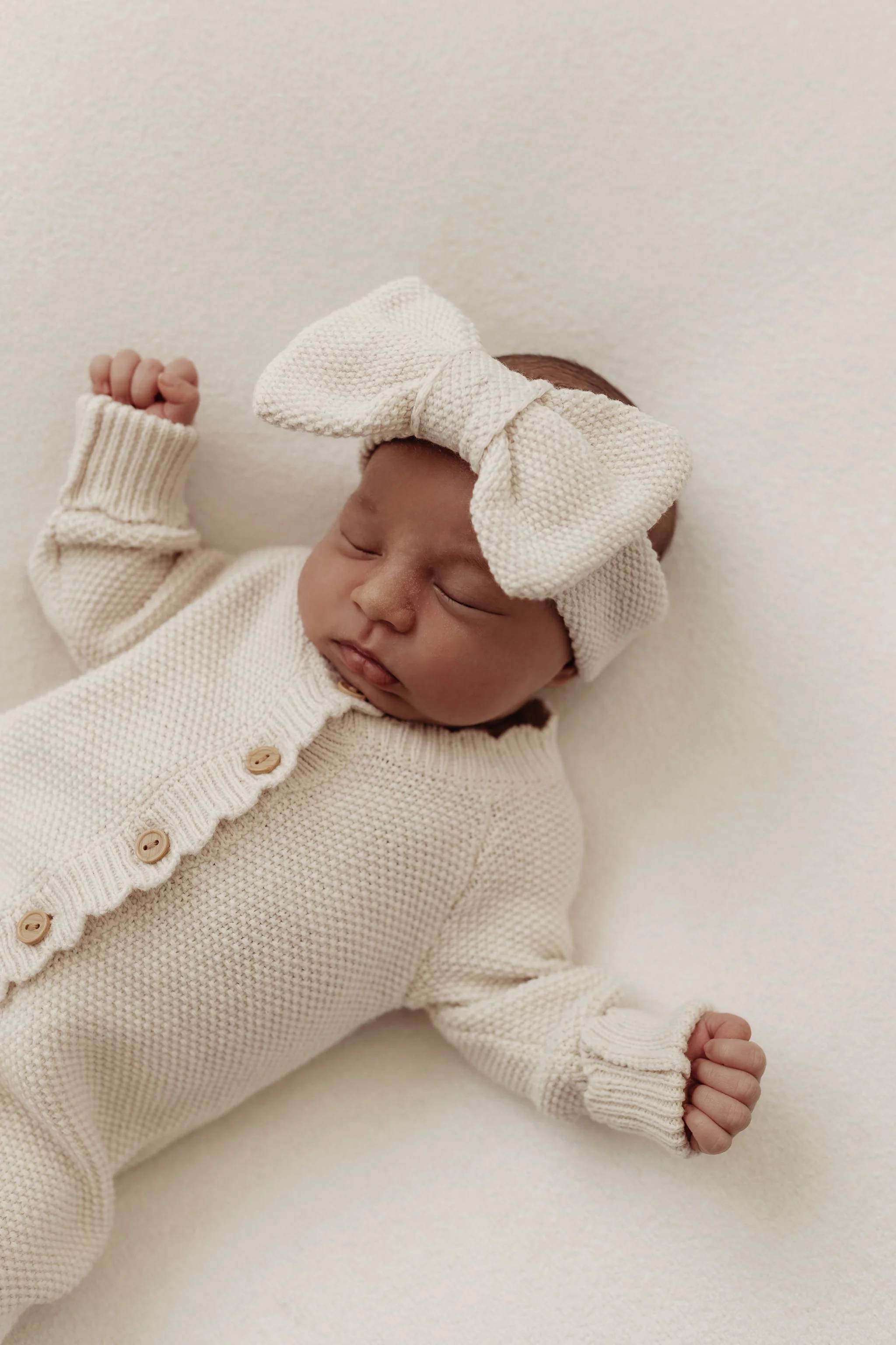 Organic Cotton Moss Stitch Baby Bow Headband - Oat