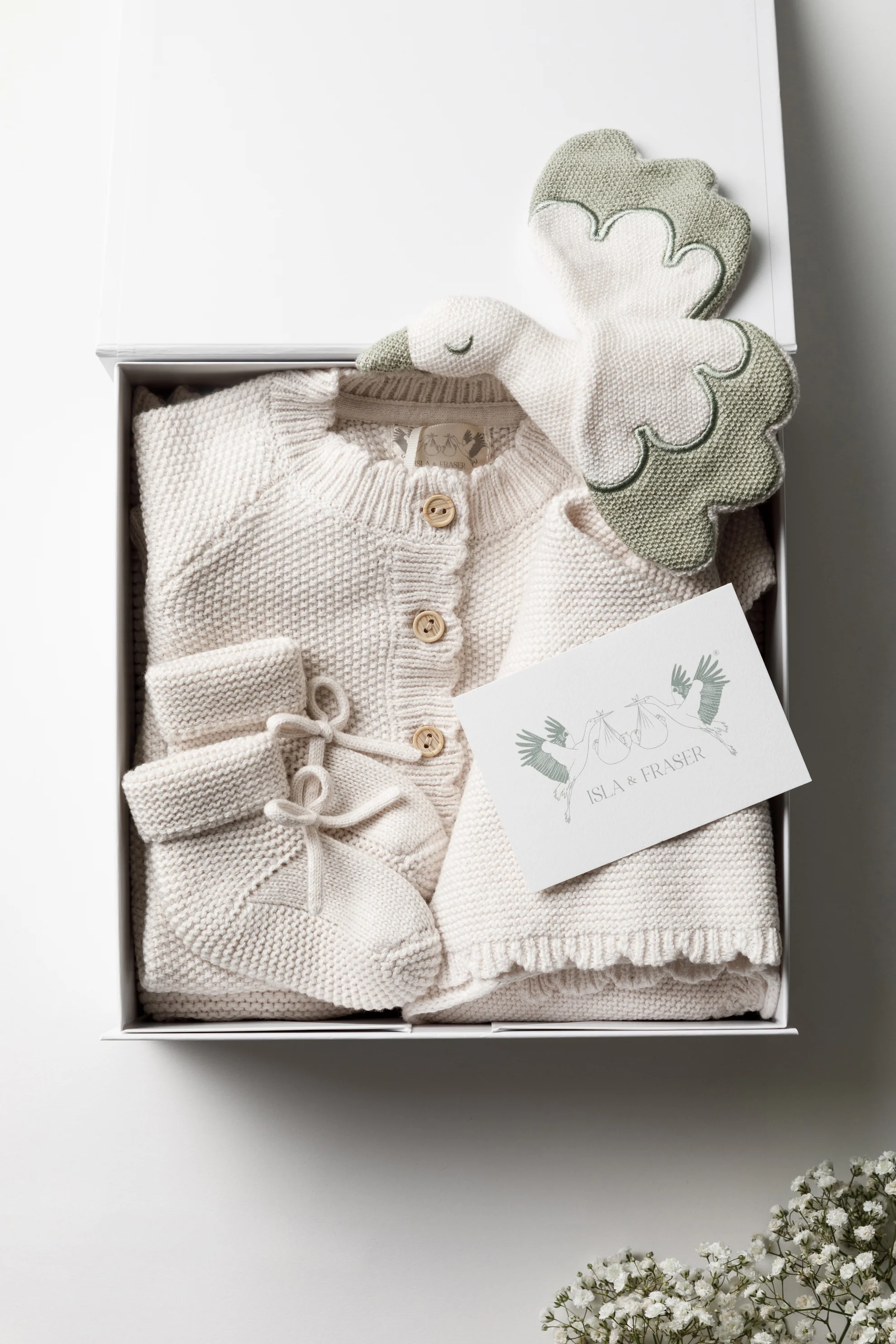 Organic Cotton Baby Stork Comforter - Oat/Sage - Image 5