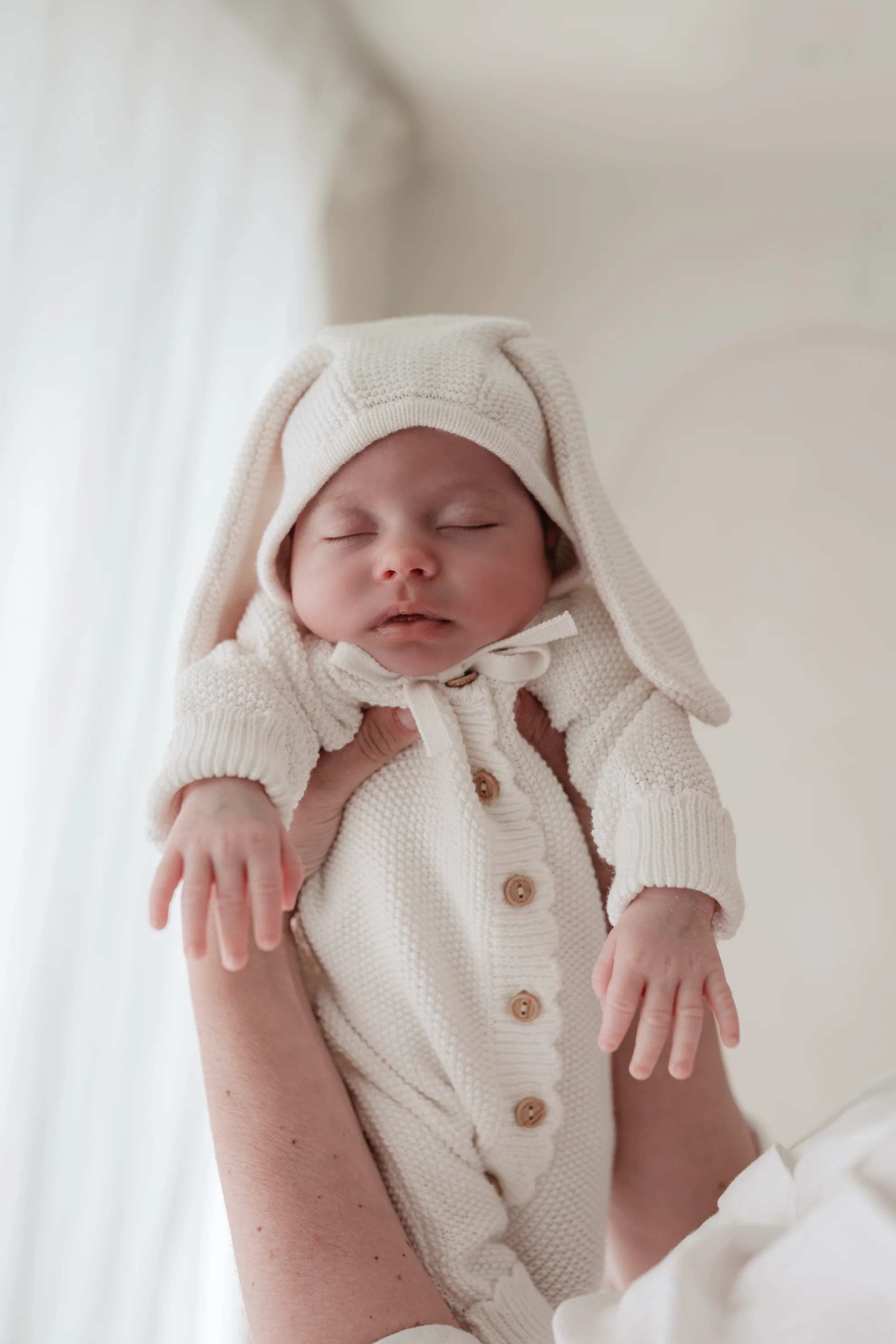 Organic Cotton Bunny Baby Bonnet - Milk/Oat