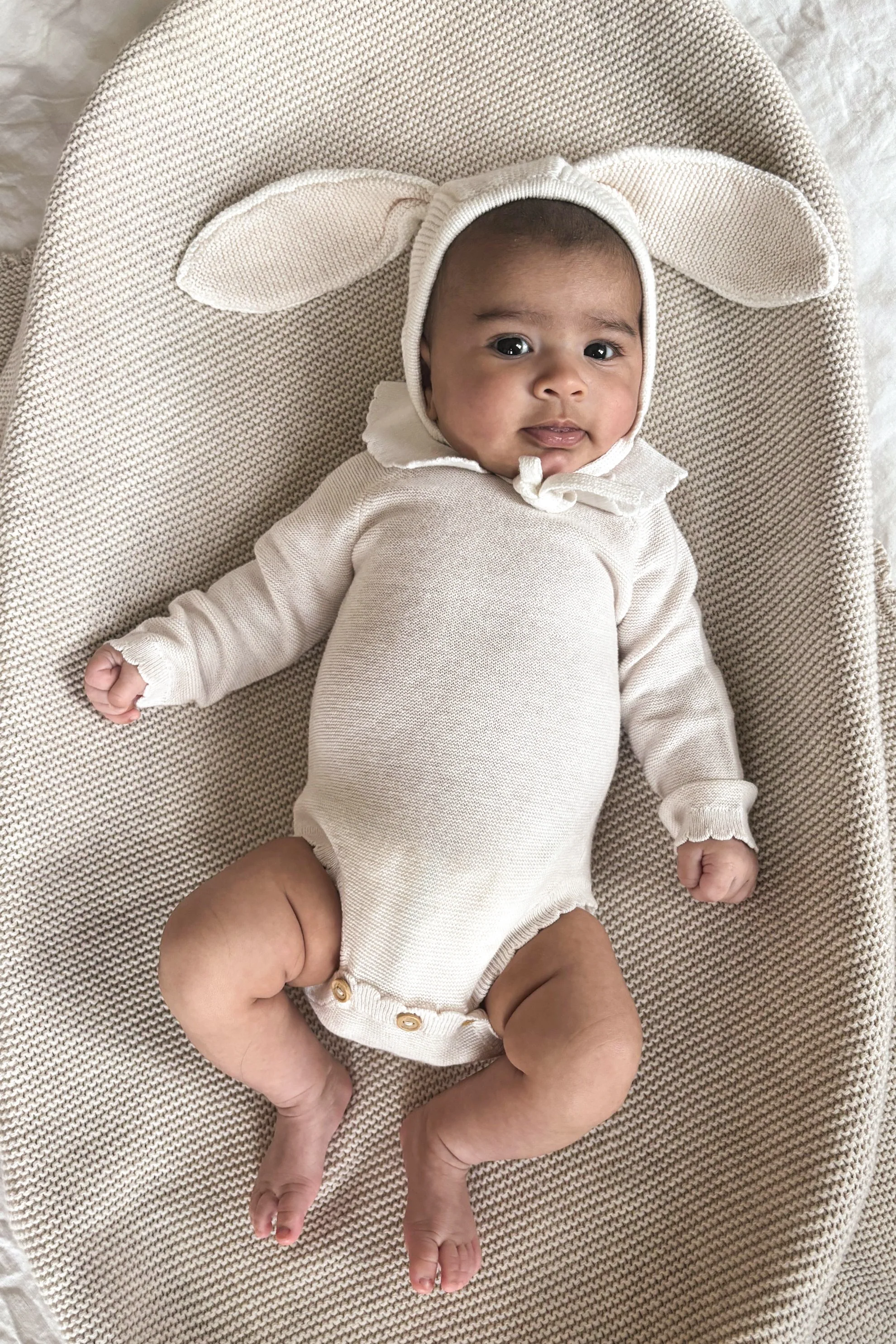 Organic Cotton Bunny Baby Bonnet - Milk/Oat - Image 5