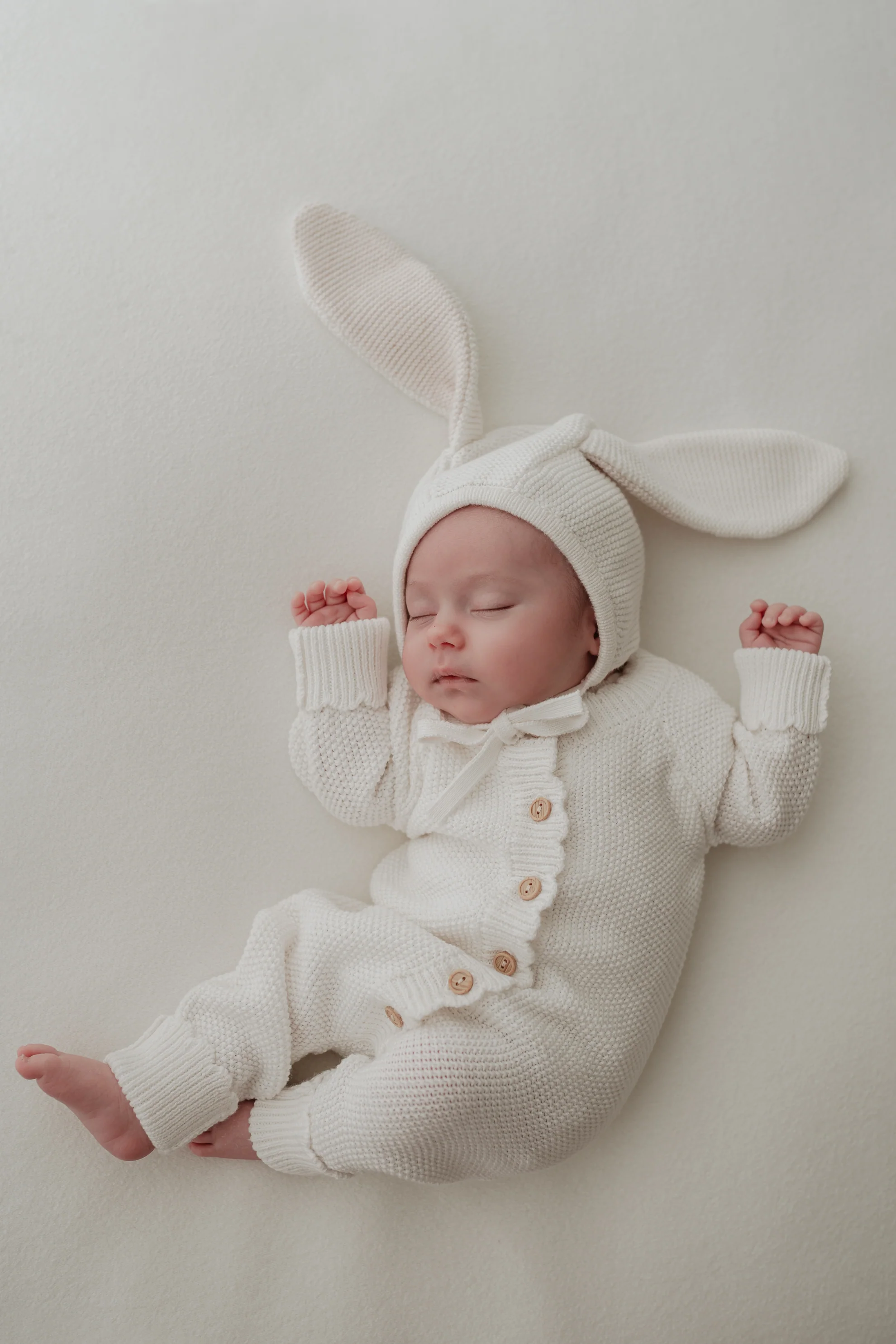 Organic Cotton Bunny Baby Bonnet - Milk/Oat - Image 6