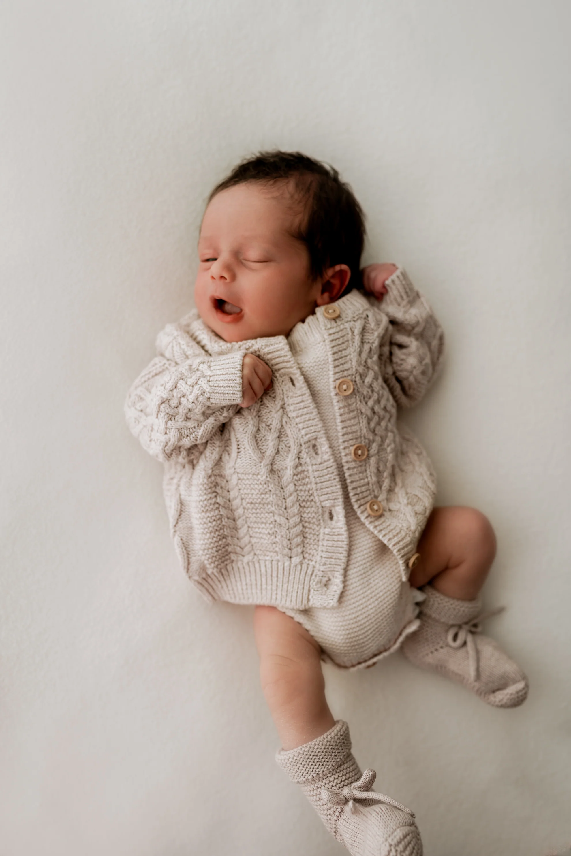 Organic Cotton Cable Knit Baby Cardigan - Pebble - Image 6