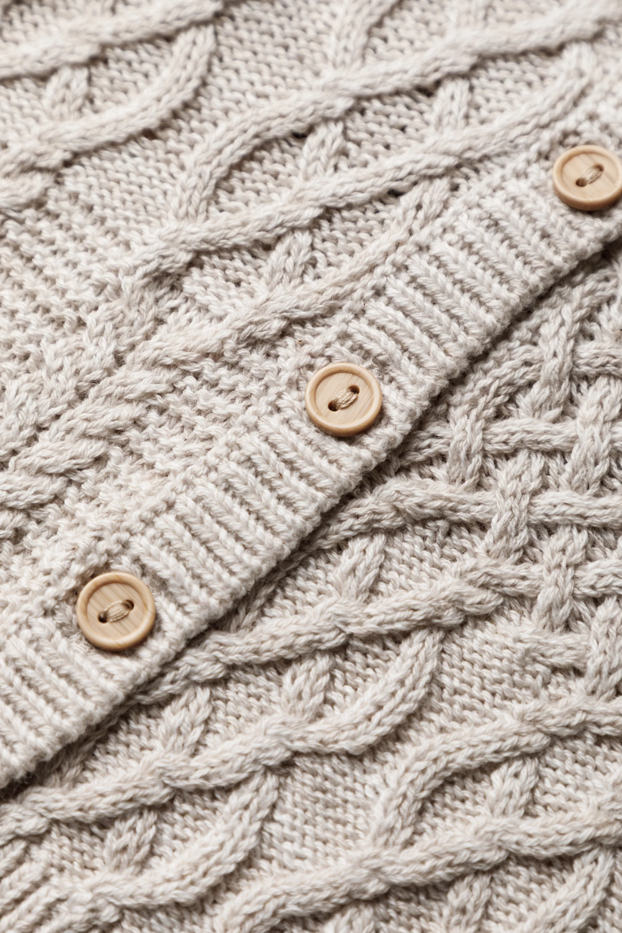 Organic Cotton Cable Knit Baby Cardigan - Pebble - Image 7