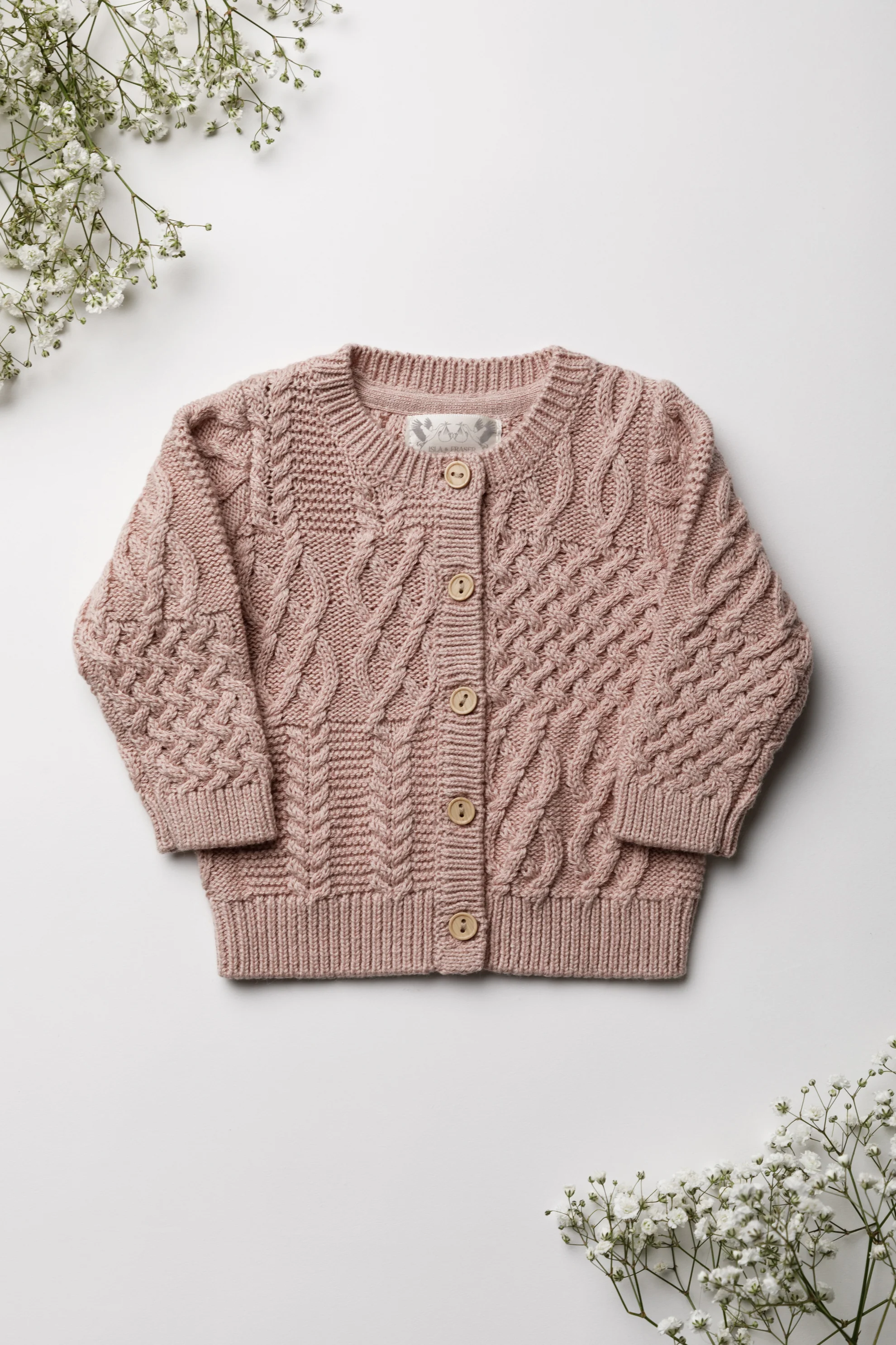 Organic Cotton Cable Knit Baby Cardigan - Rose - Image 4