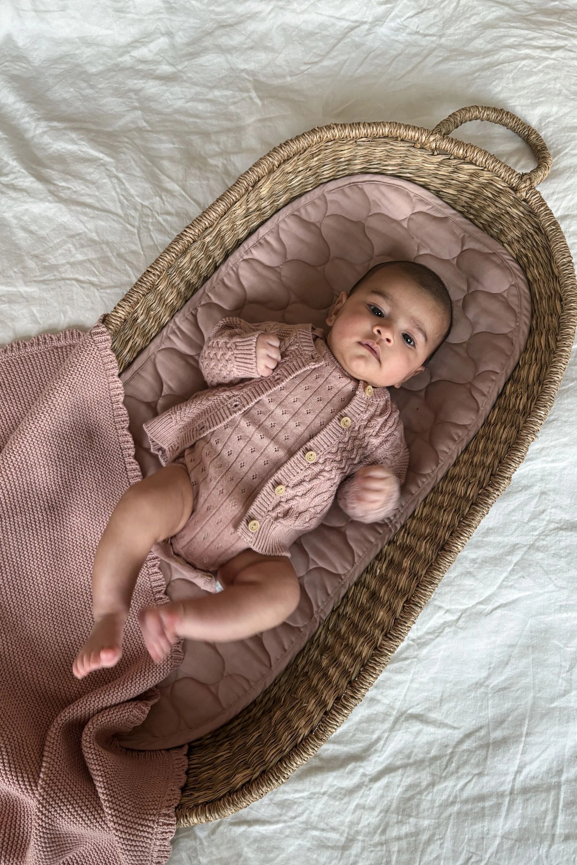 Organic Cotton Cable Knit Baby Cardigan - Rose - Image 5