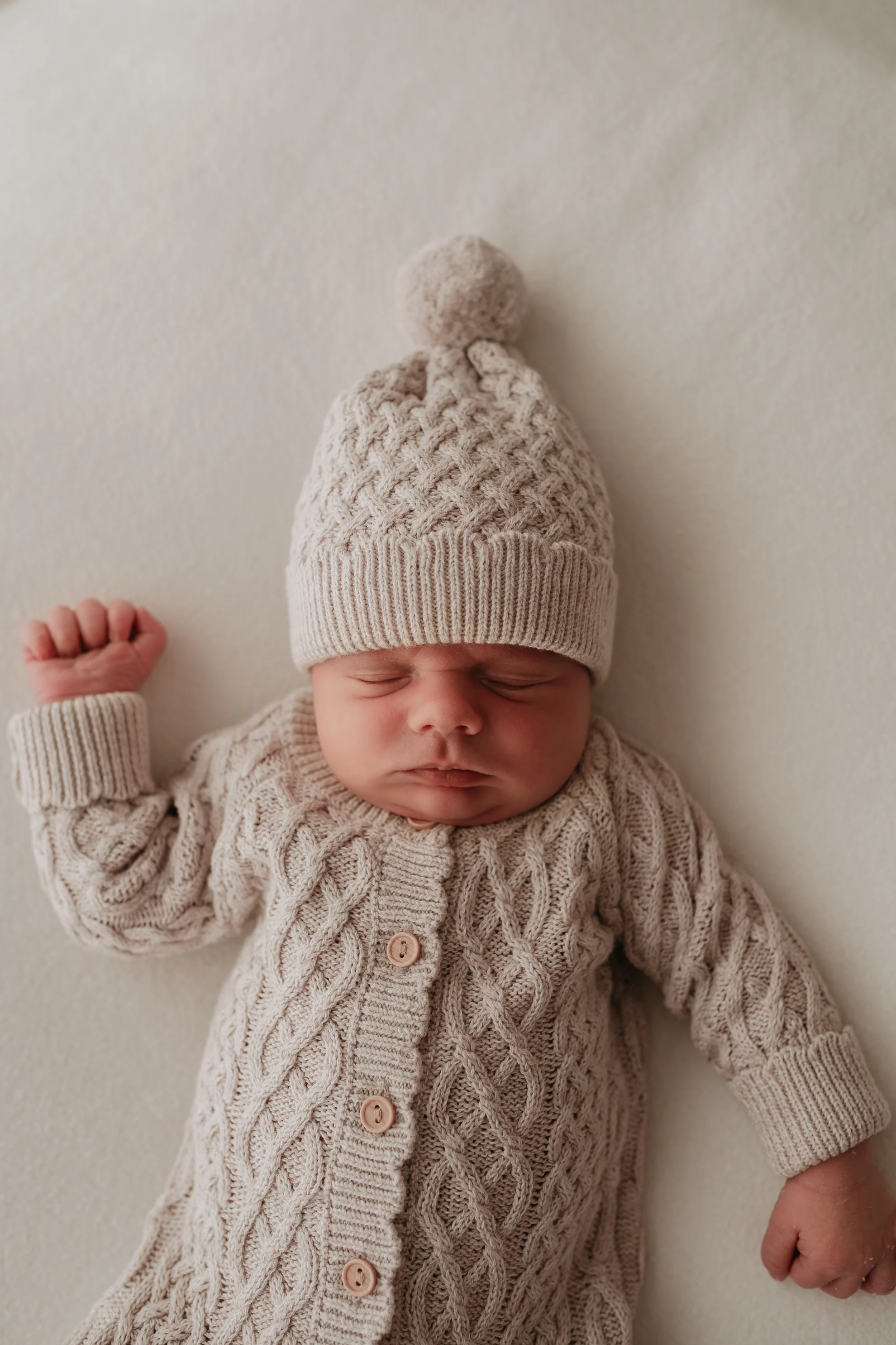 Organic Cotton Cable Knit Baby Hat - Pebble - Image 5