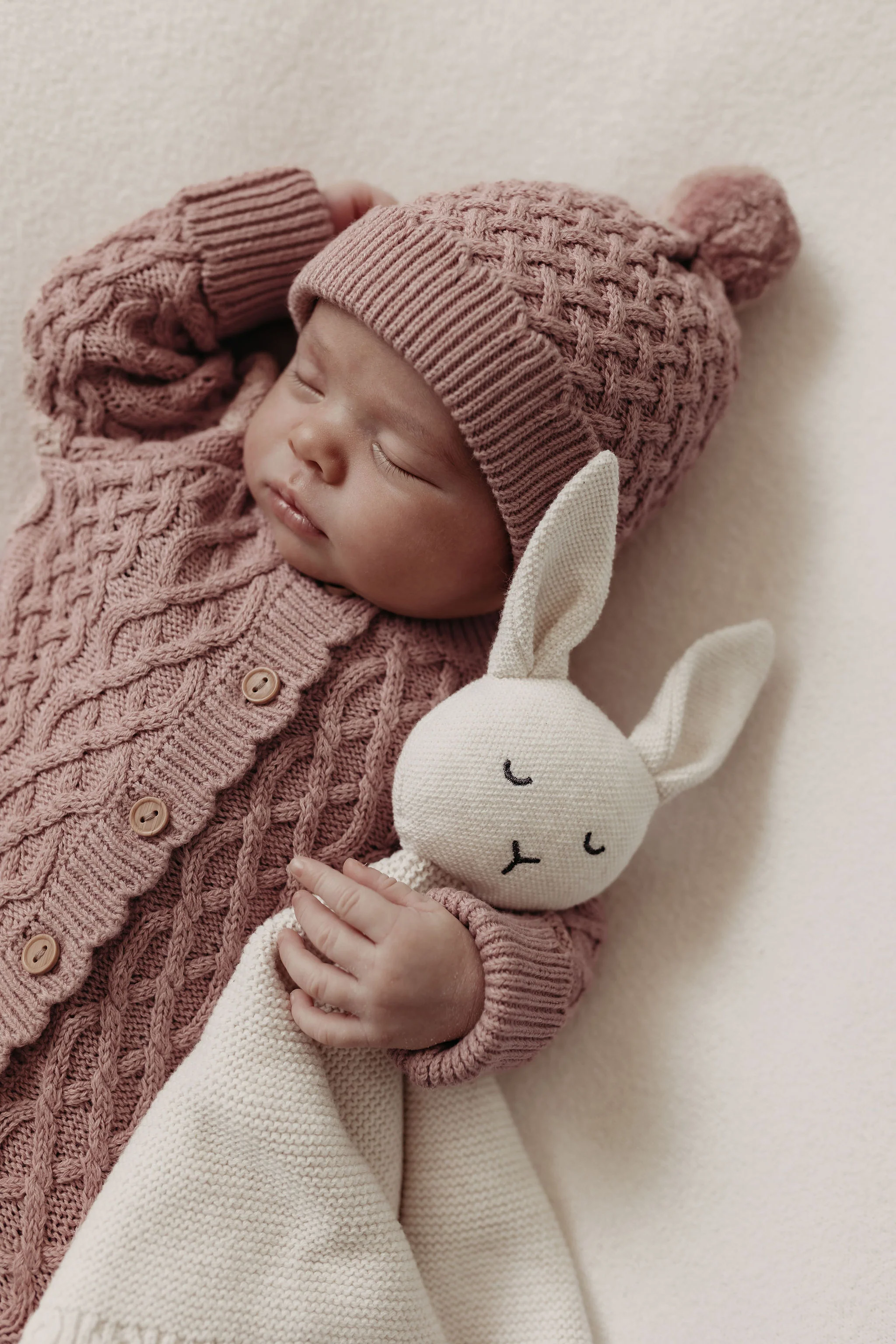 Organic Cotton Cable Knit Baby Hat - Rose - Image 3