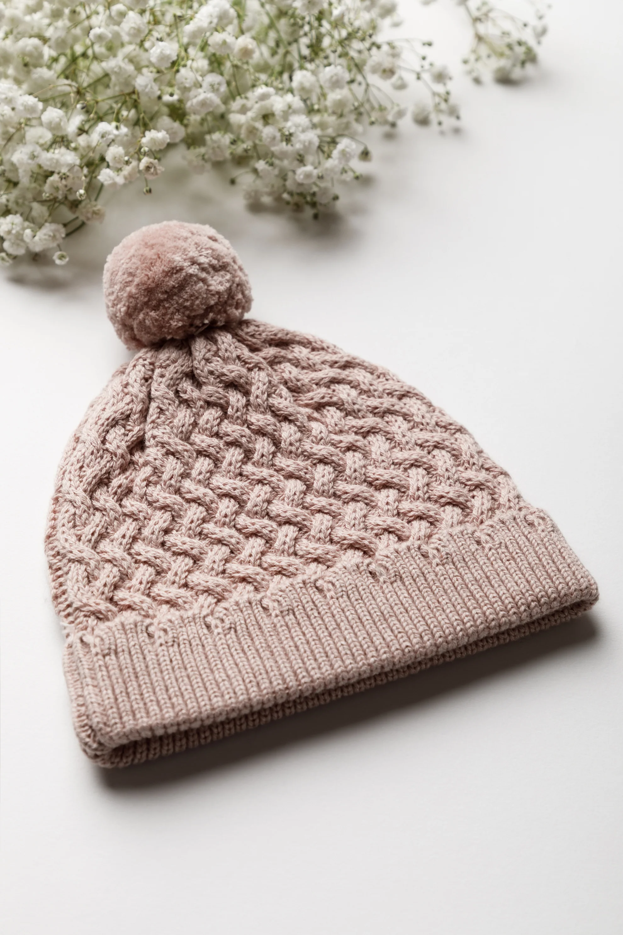 Organic Cotton Cable Knit Baby Hat - Rose - Image 5