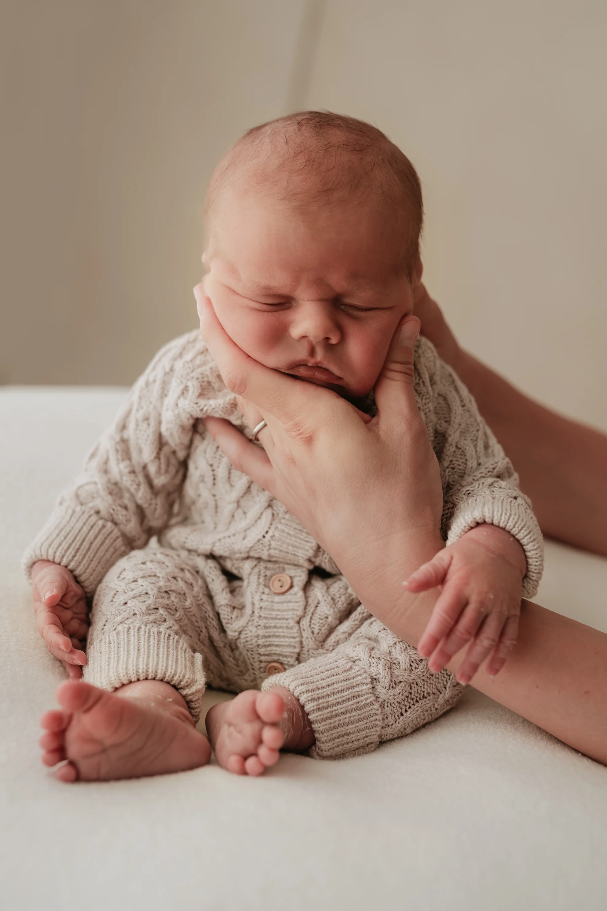 Organic Cotton Cable Knit Baby Romper - Pebble - Image 4