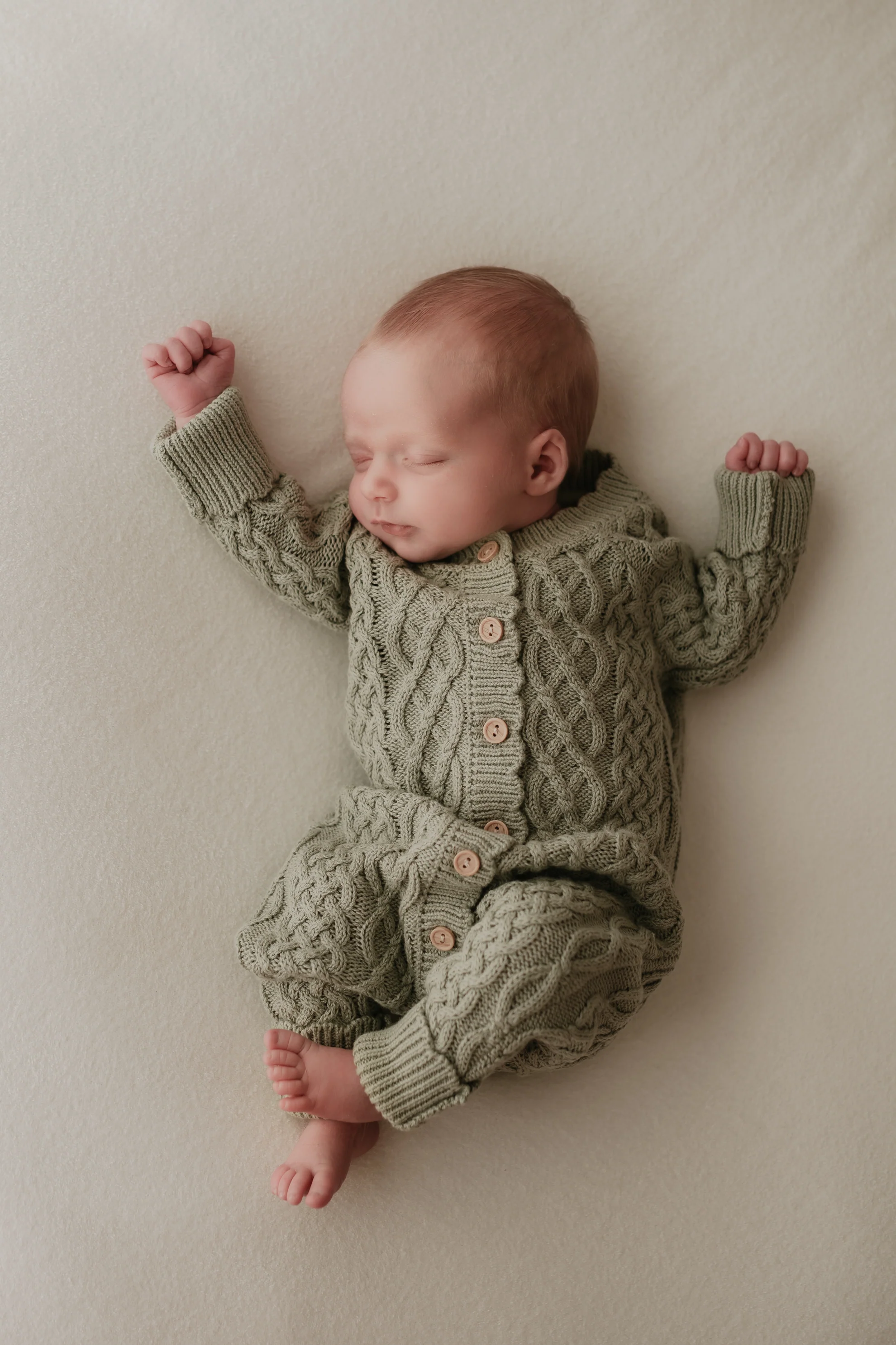Organic Cotton Cable Knit Baby Romper - Sage