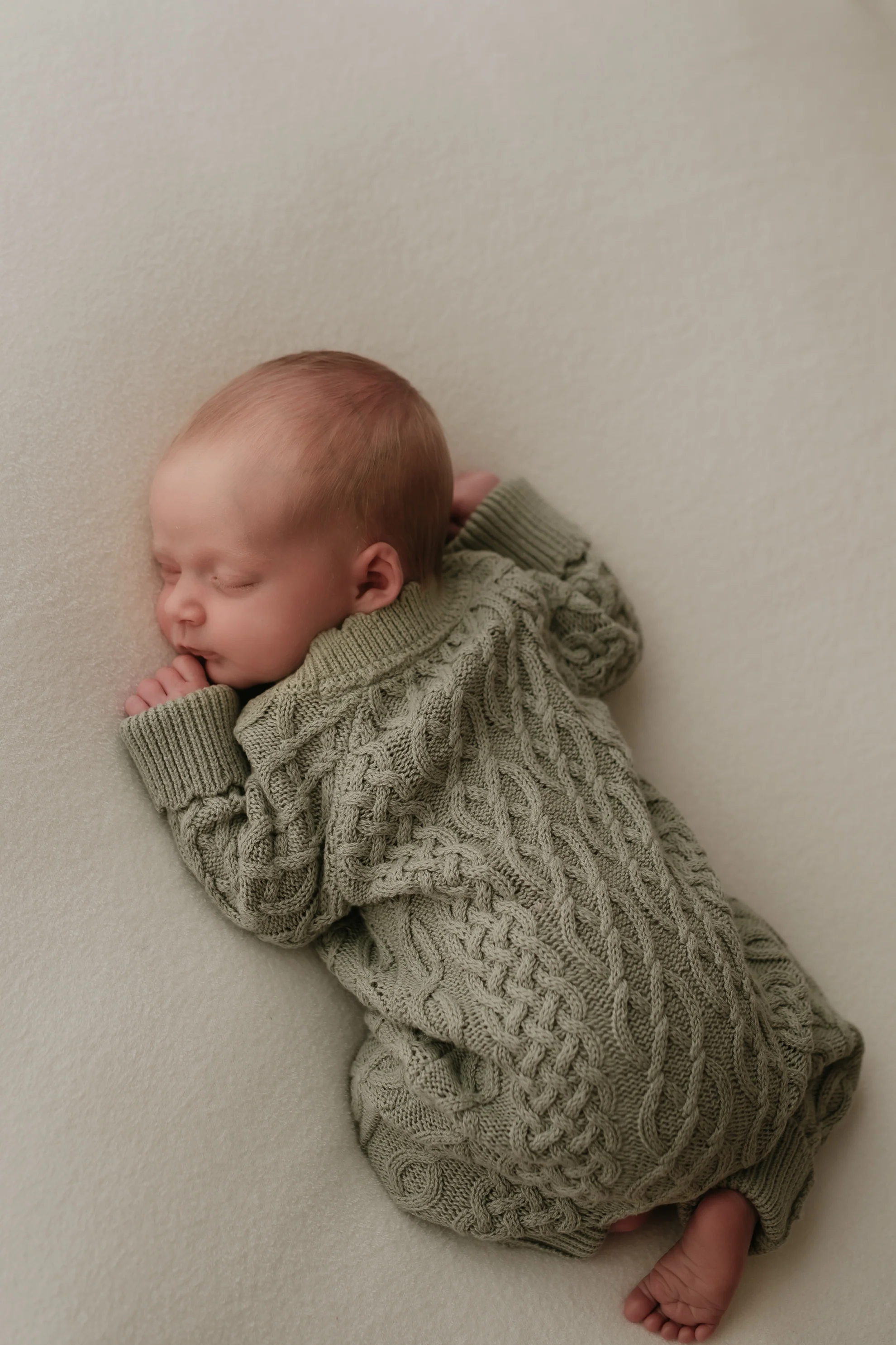 Organic Cotton Cable Knit Baby Romper - Sage - Image 3