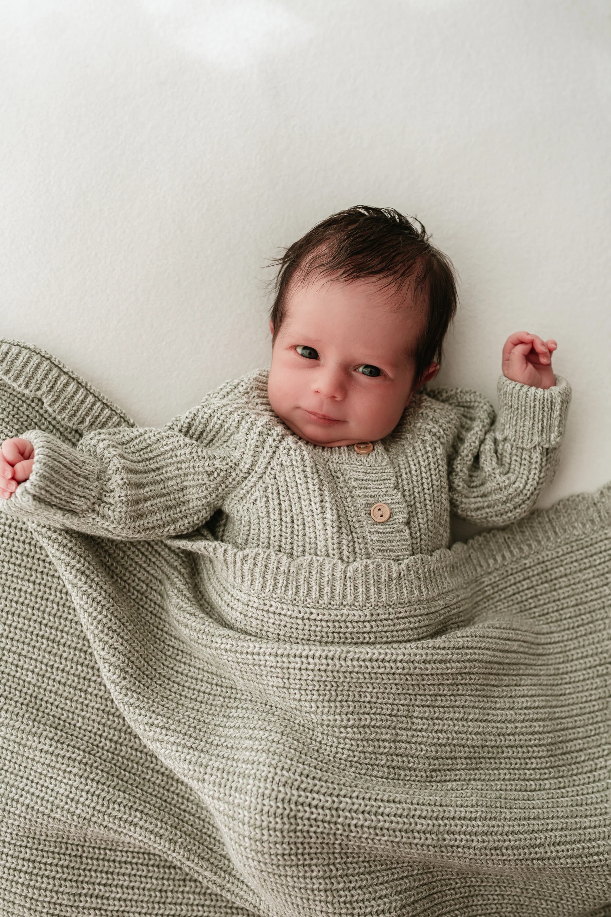 Organic Cotton Chunky Twist Knit Baby Blanket - Sage - Image 3