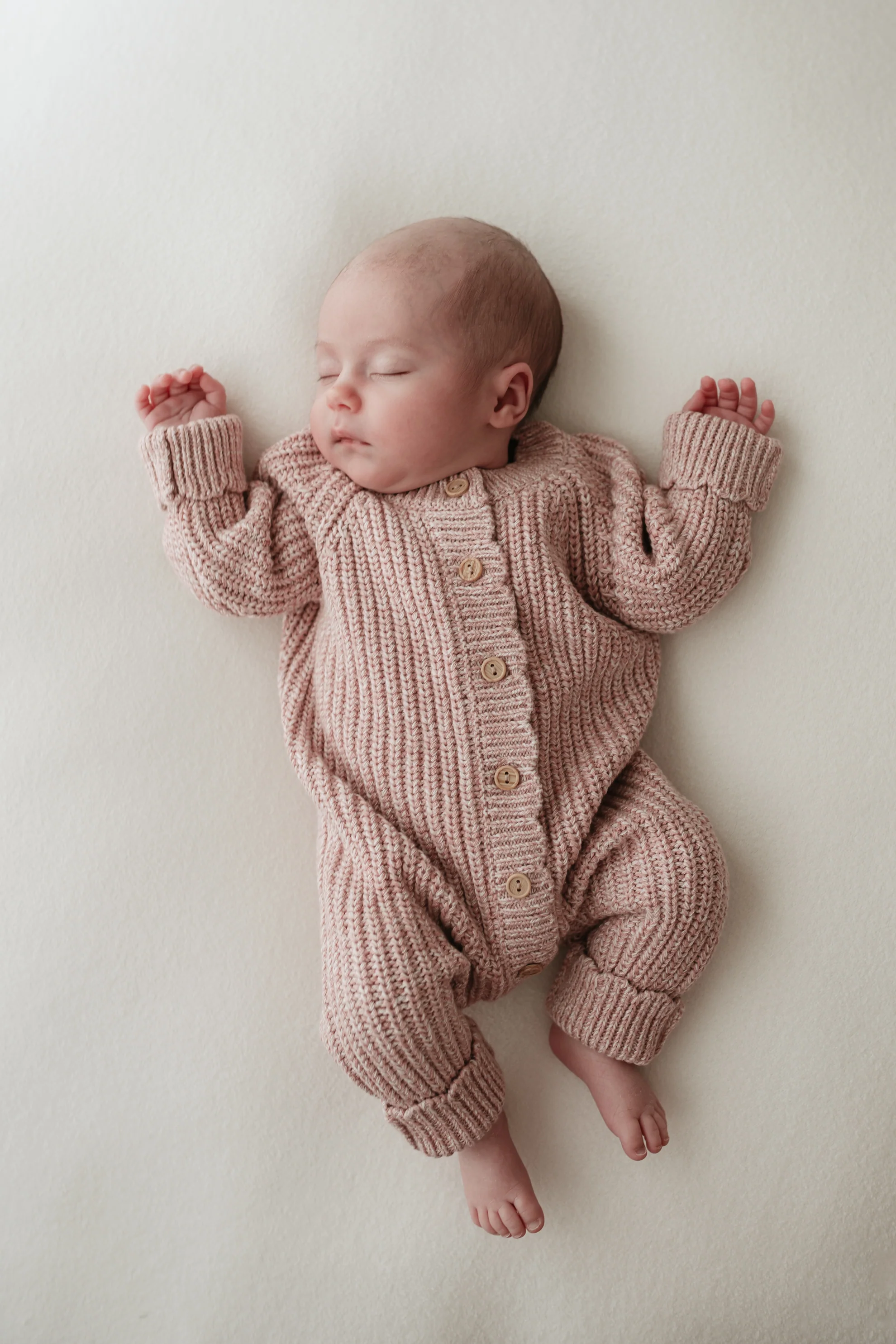 Organic Cotton Chunky Twist Knit Baby Romper - Rose - Image 4