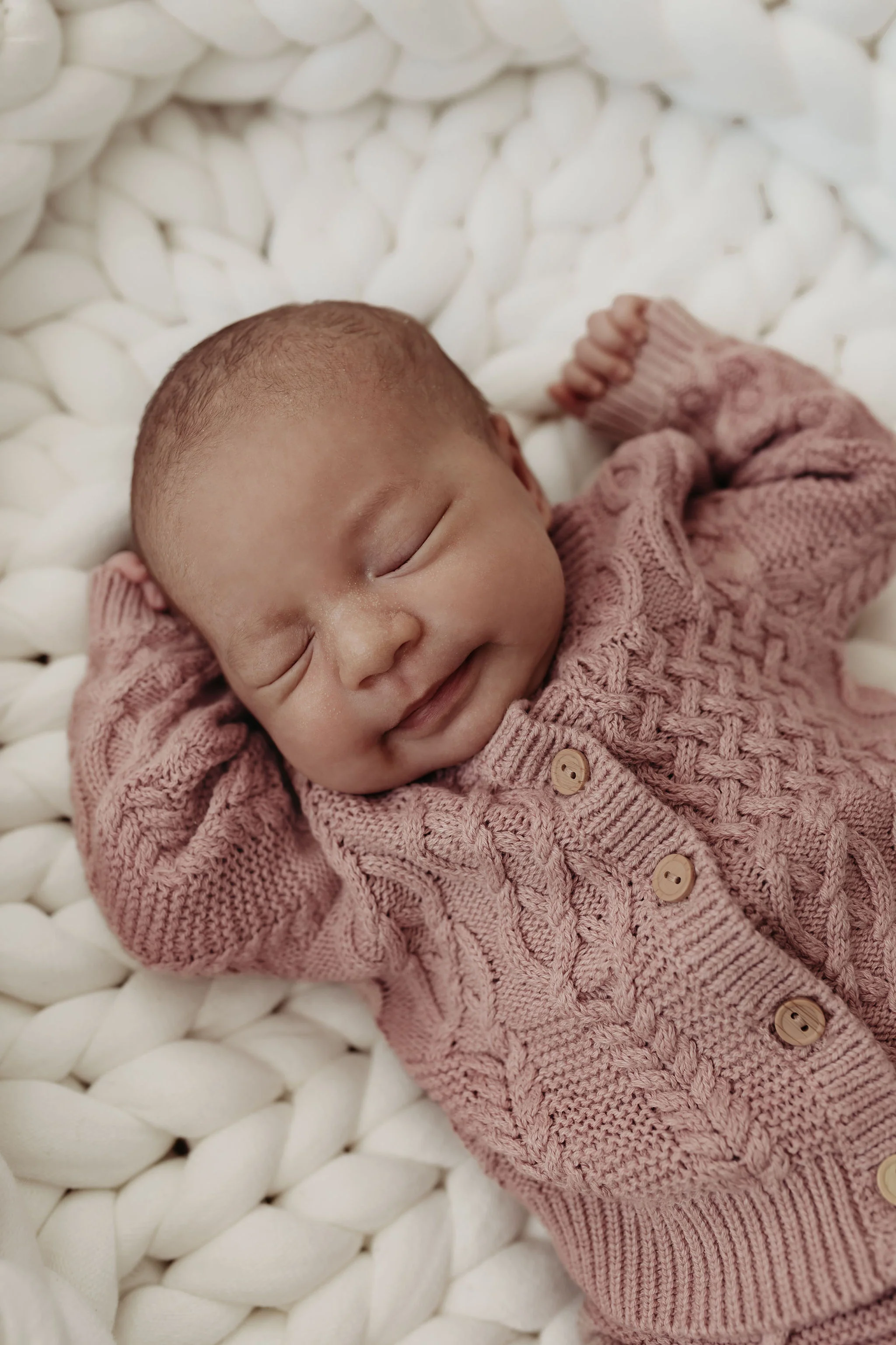 Organic Cotton Cable Knit Baby Cardigan - Rose - Image 6