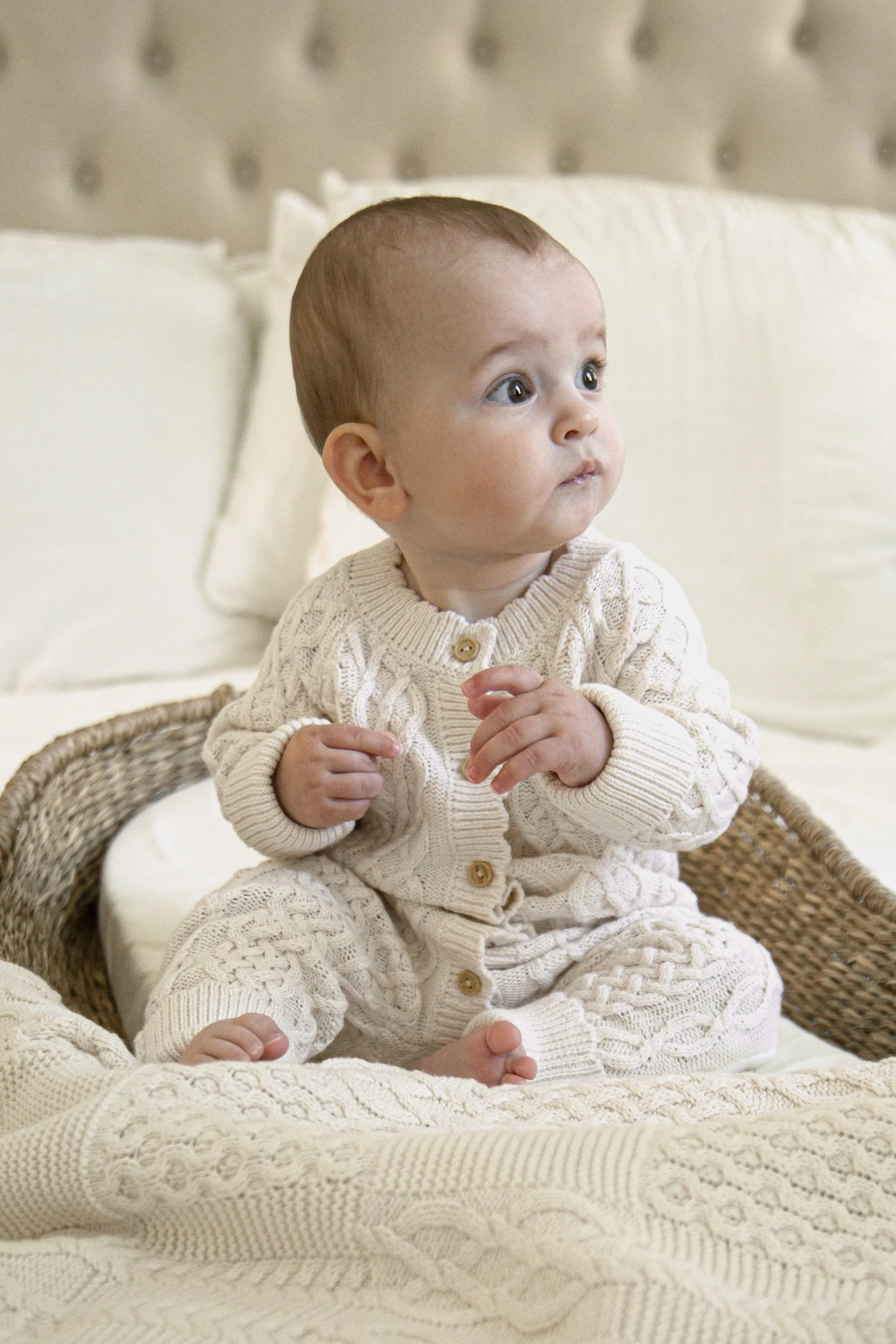 Organic Cotton Cosy Cable Knit Baby Bundle - Oat - Image 10