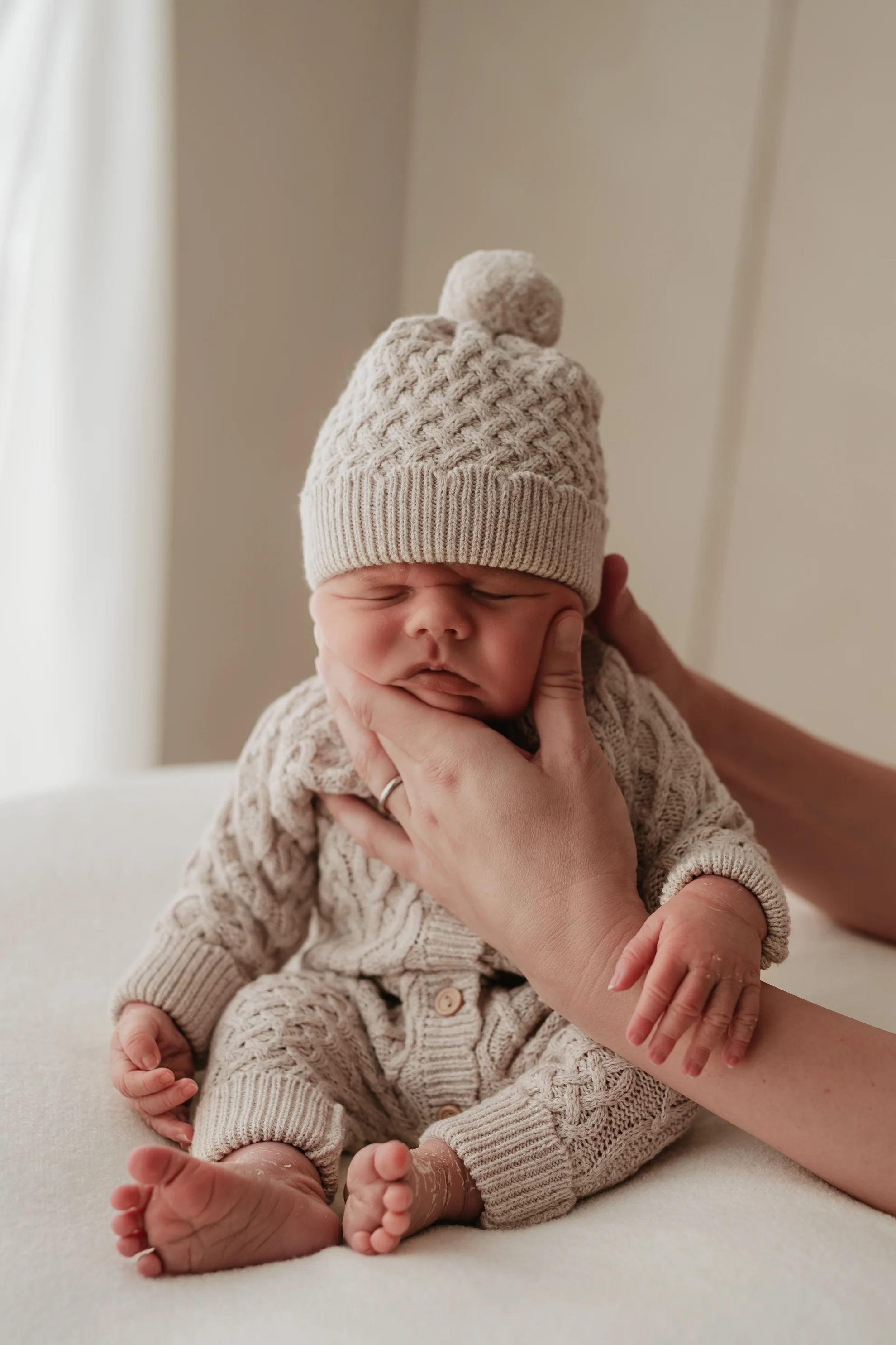 Organic Cotton Cosy Cable Knit Baby Bundle - Pebble - Image 10