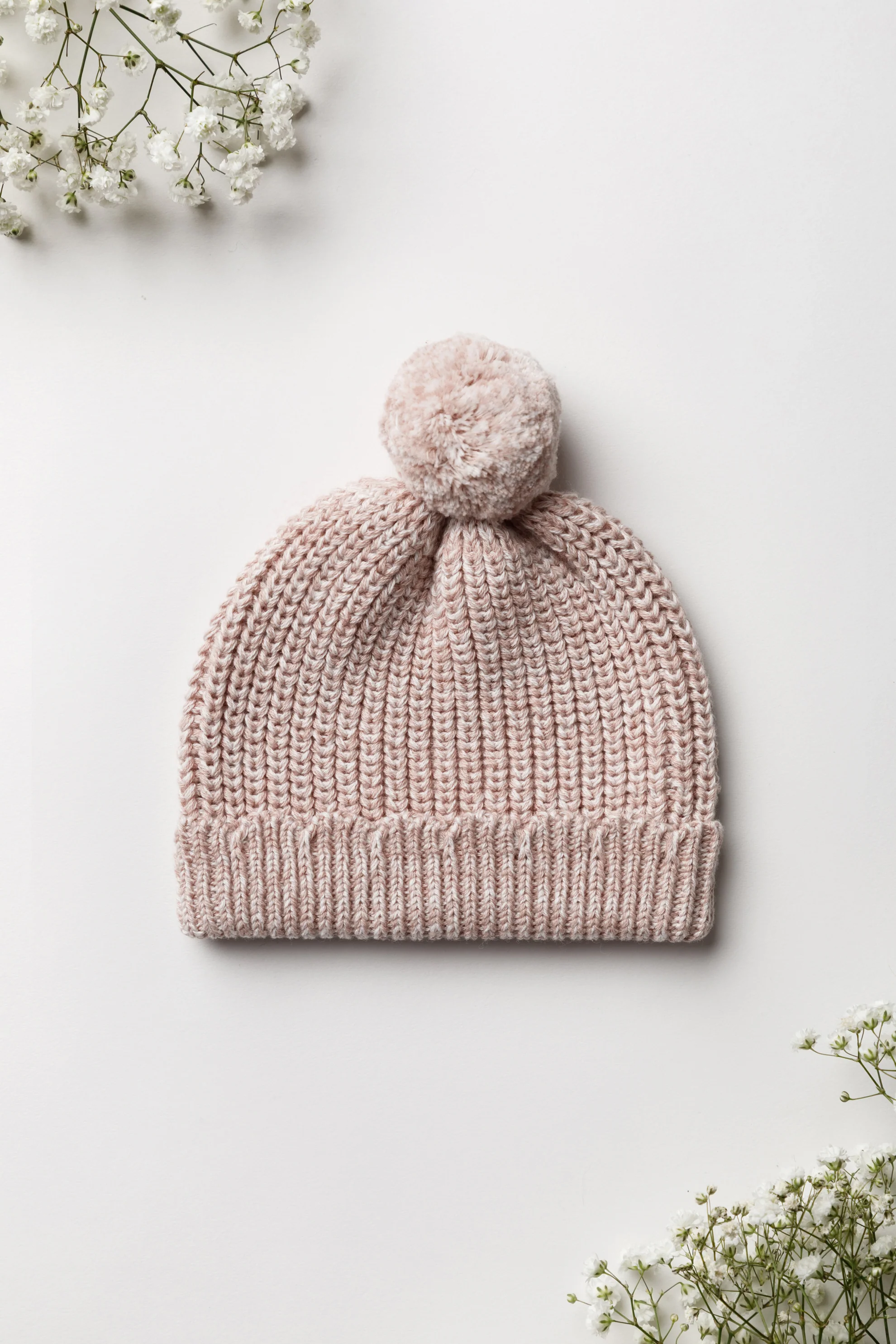 Organic Cotton Chunky Twist Knit Baby Hat - Rose - Image 2
