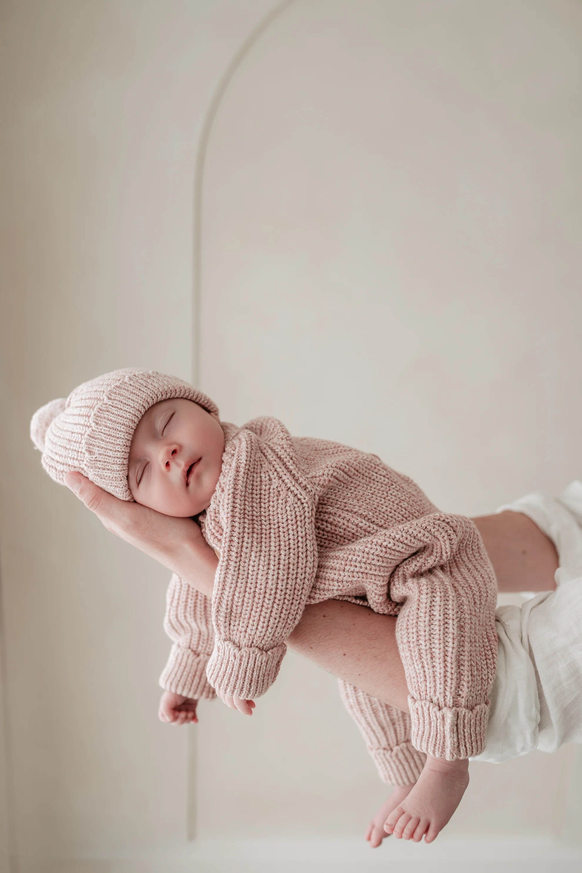 Organic Cotton Chunky Twist Knit Baby Romper - Rose - Image 3