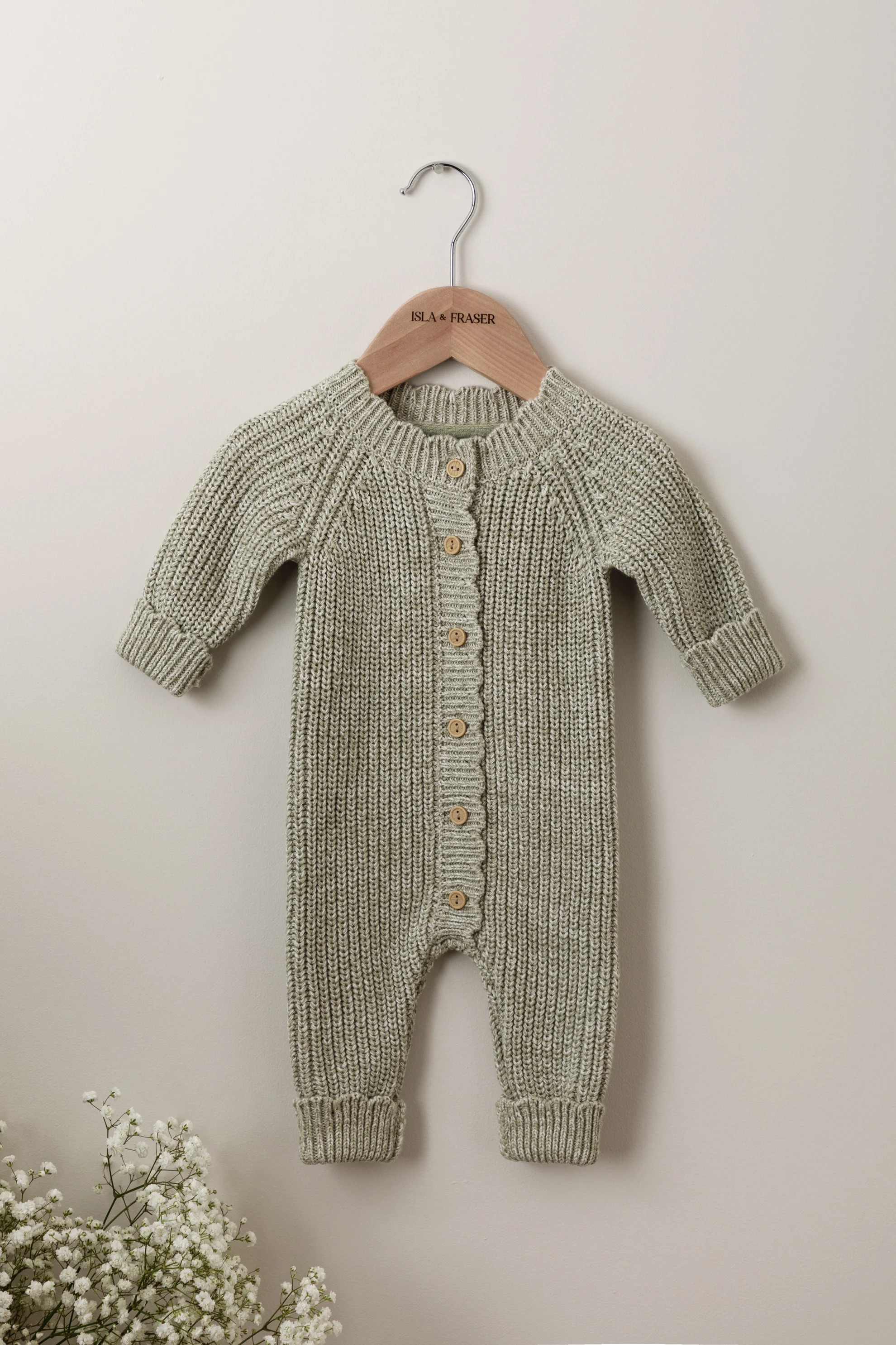 Organic Cotton Chunky Twist Knit Baby Romper - Sage - Image 2