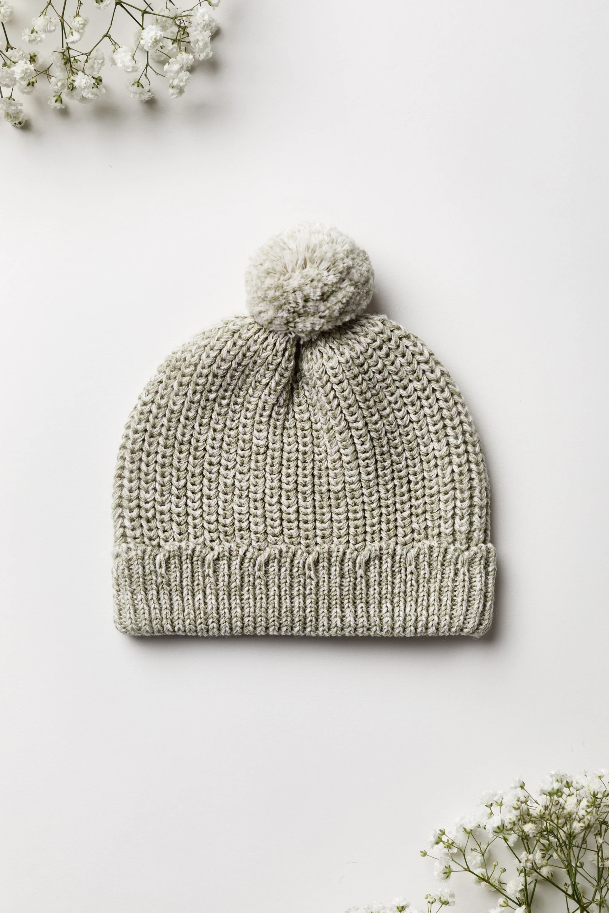 Organic Cotton Chunky Twist Knit Baby Hat - Sage - Image 2