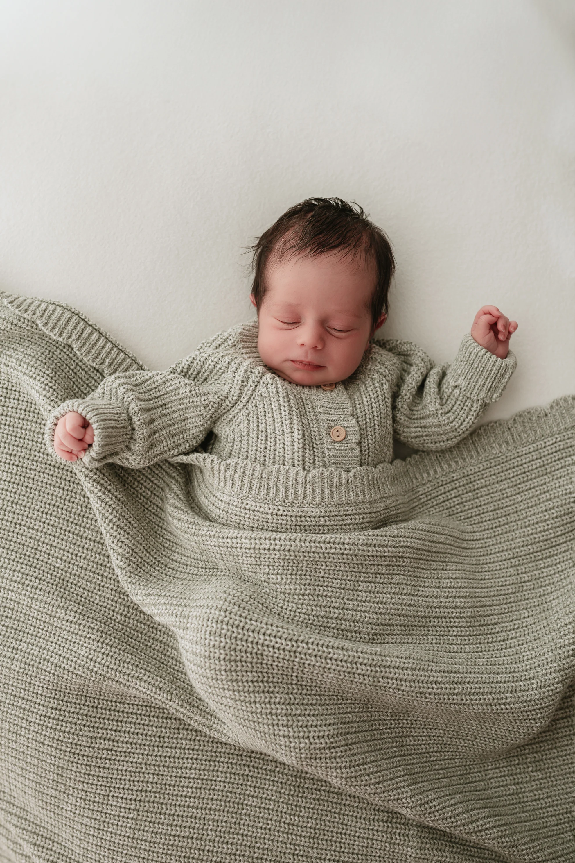 Organic Cotton Chunky Twist Knit Baby Blanket - Sage