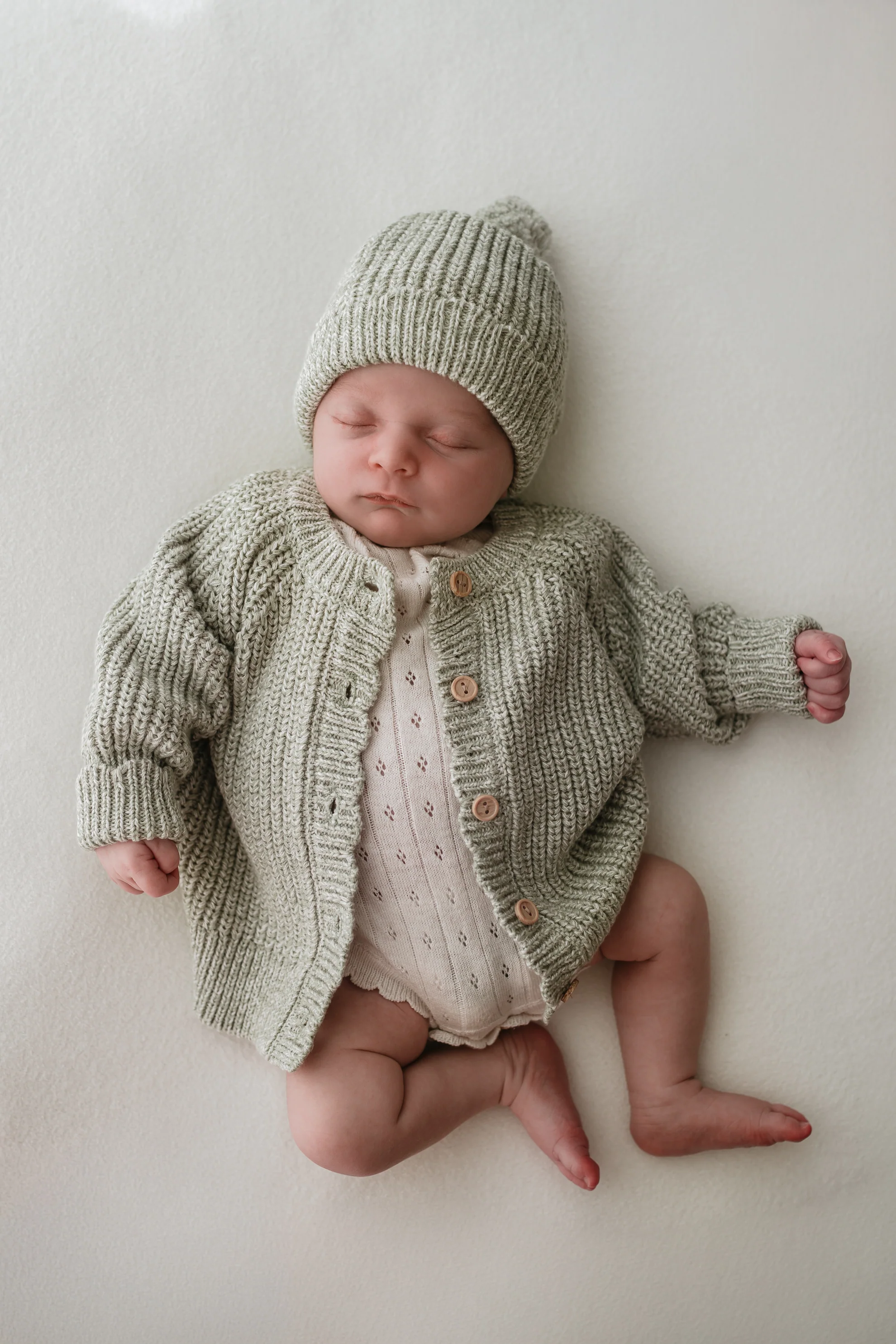 Organic Cotton Chunky Twist Knit Baby Cardigan - Sage - Image 5