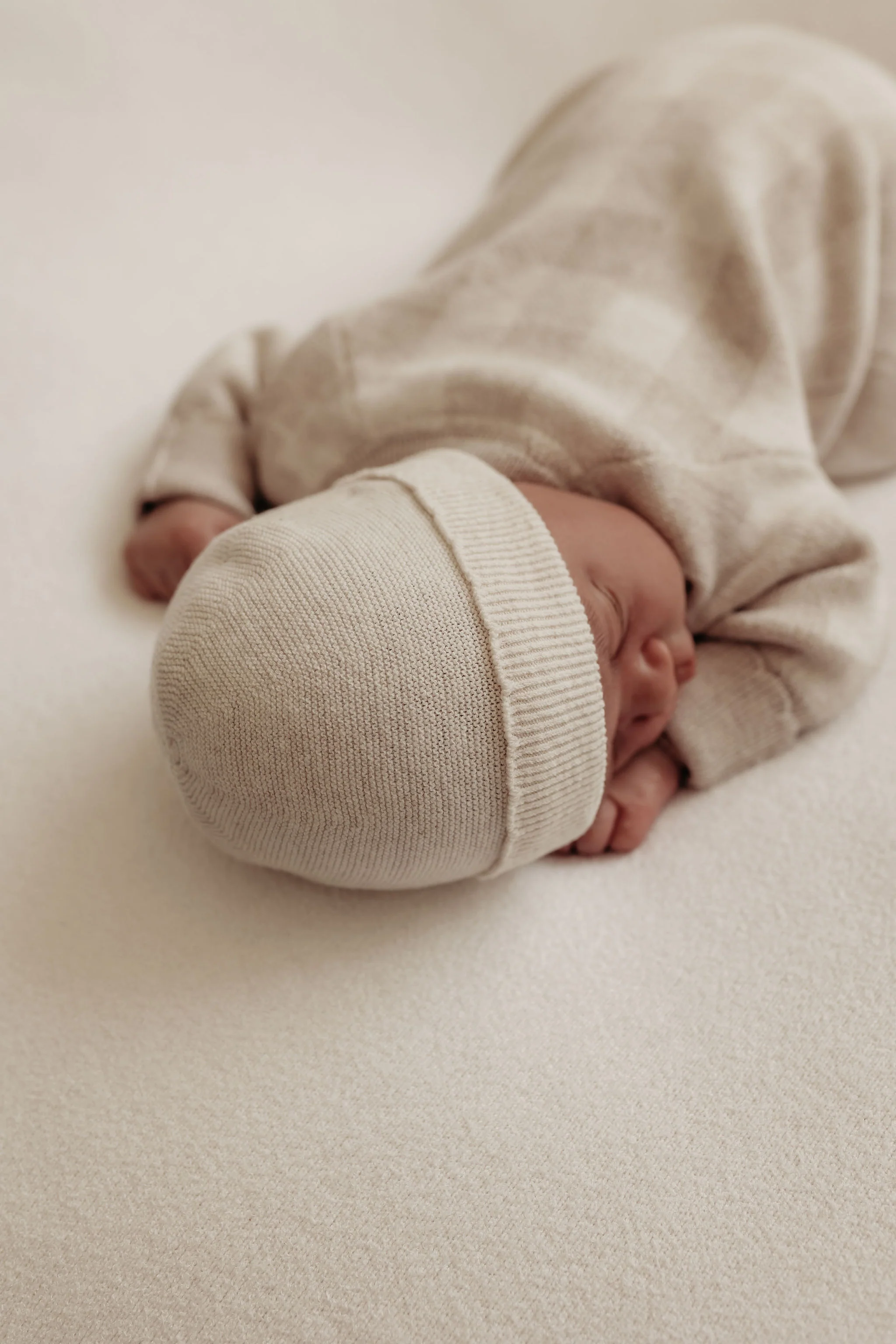 Organic Cotton Fine Knit New Baby Hat - Oat - Image 5