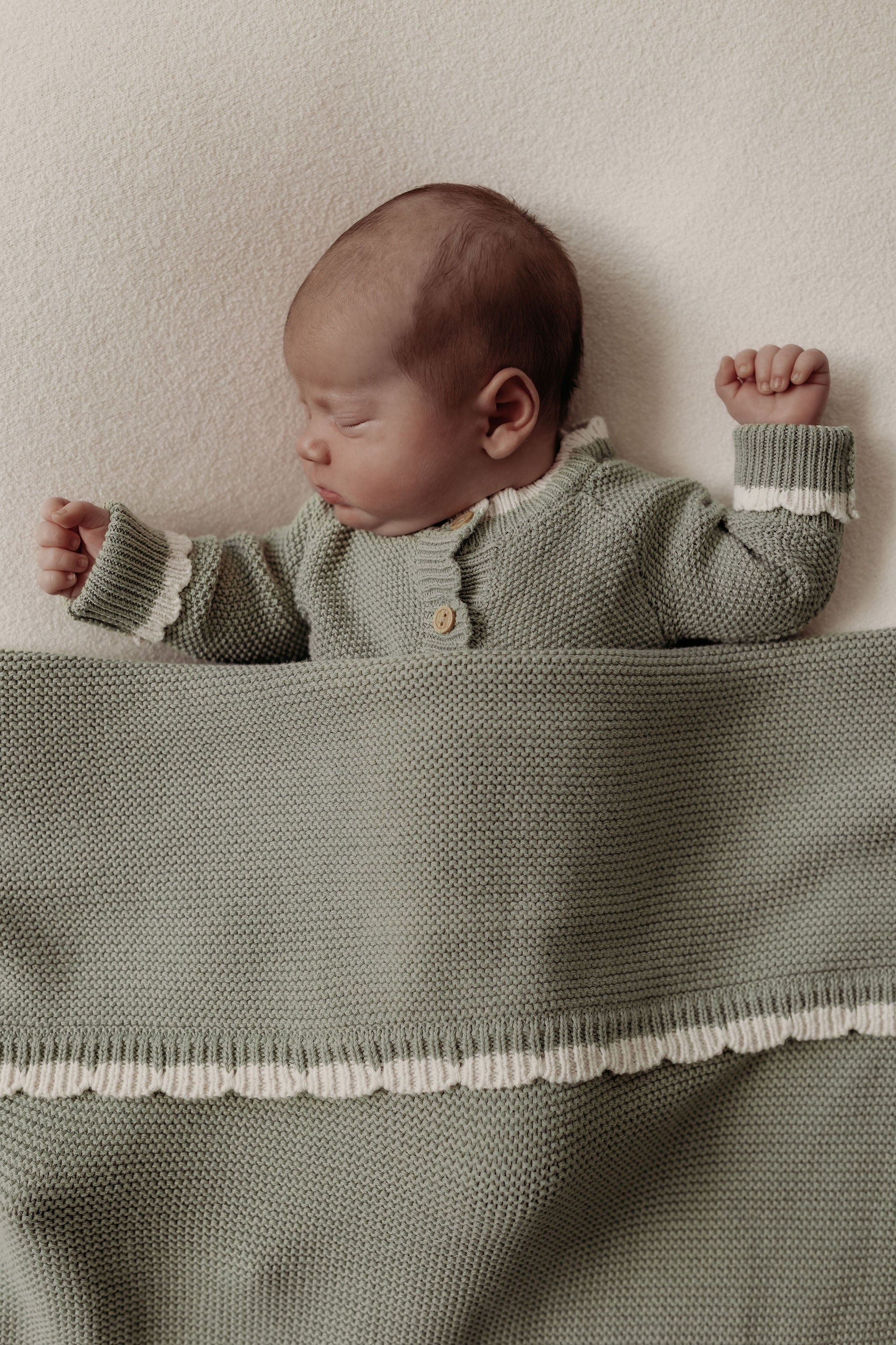 Organic Cotton Moss Stitch Tipped Baby Romper - Sage - Image 5
