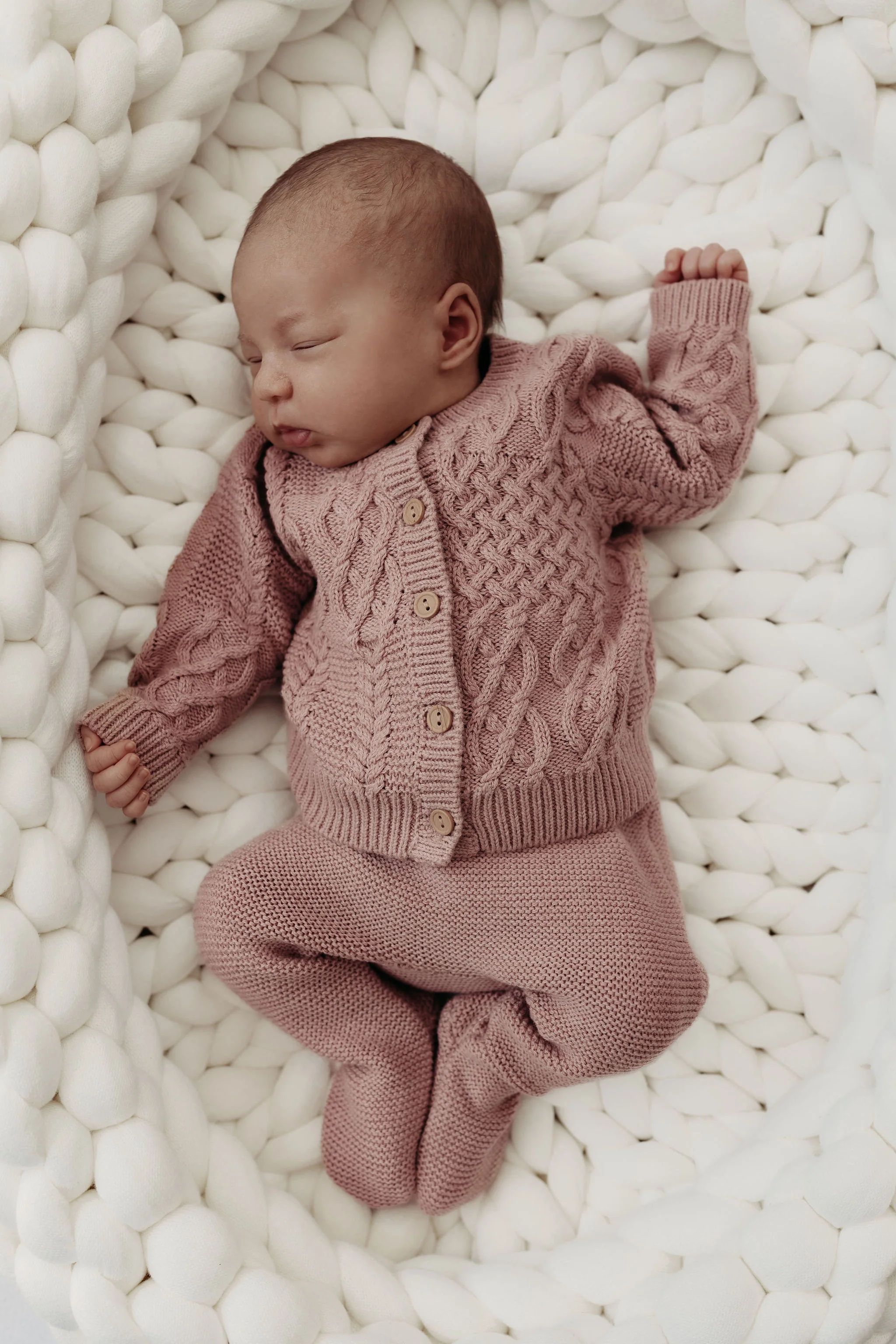 Organic Cotton Cable Knit Baby Cardigan - Rose - Image 3
