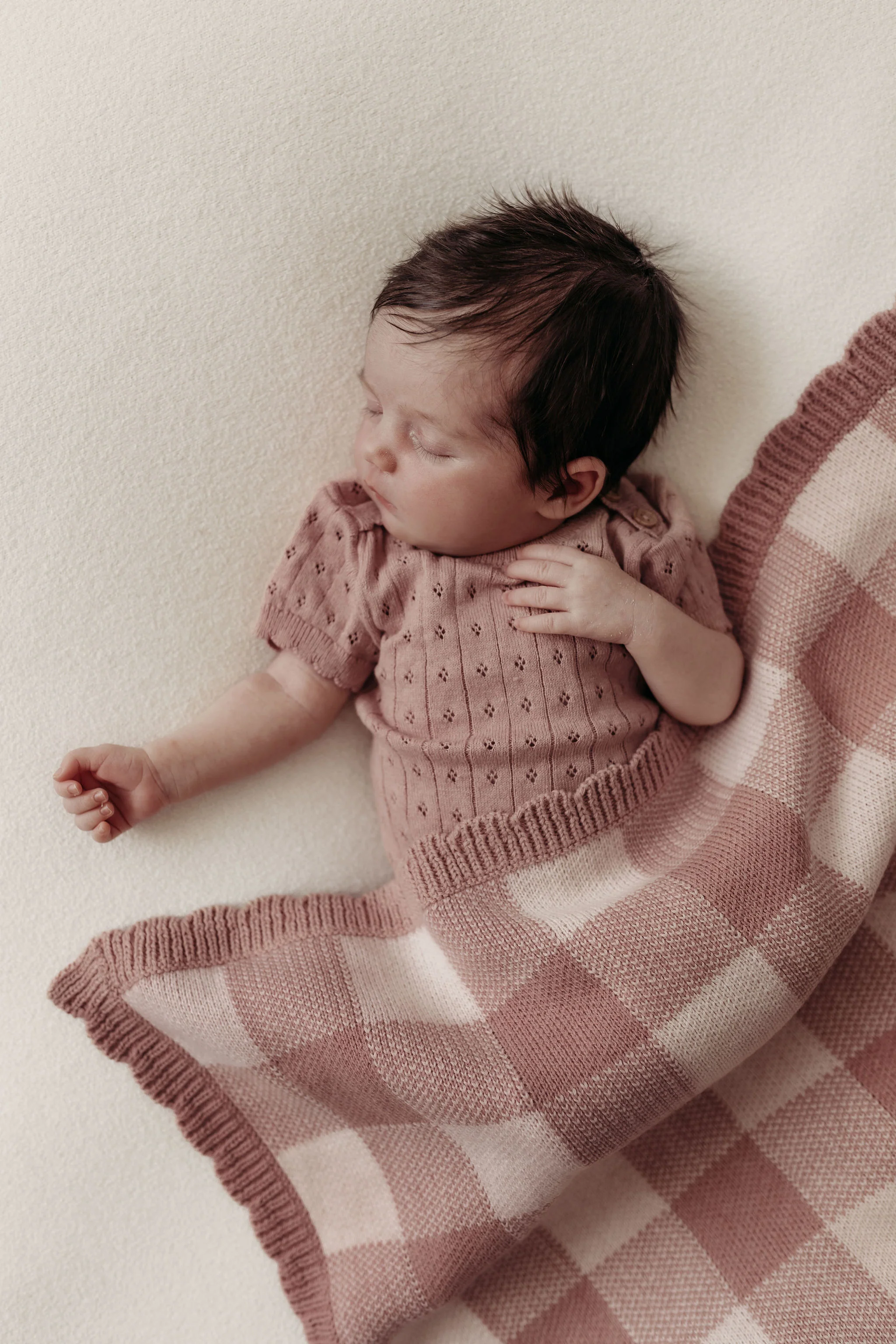 Organic Cotton Gingham Knit Baby Blanket - Rose/Oat