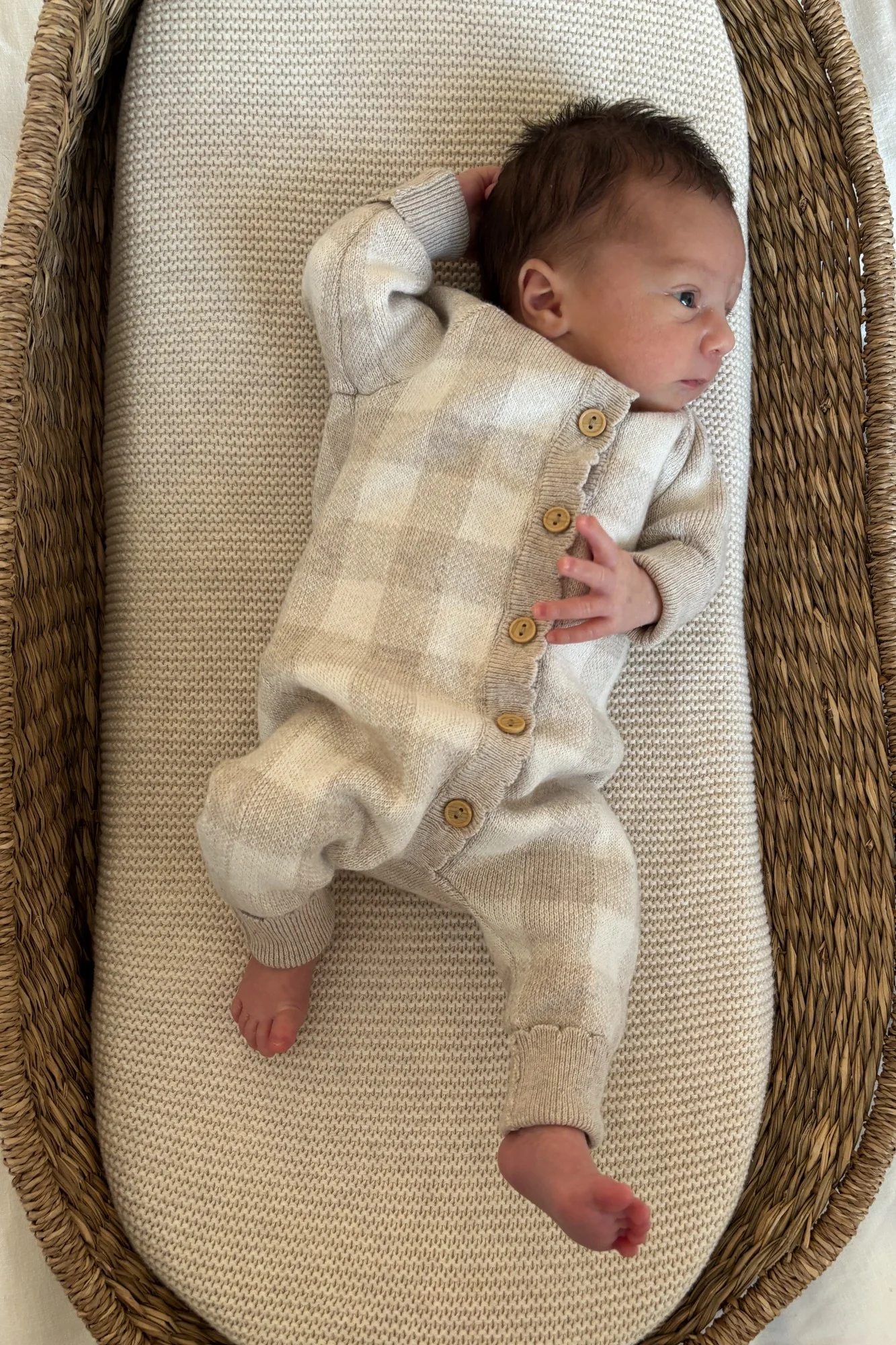 Organic Cotton Gingham Baby Romper - Oat/Pebble - Image 4