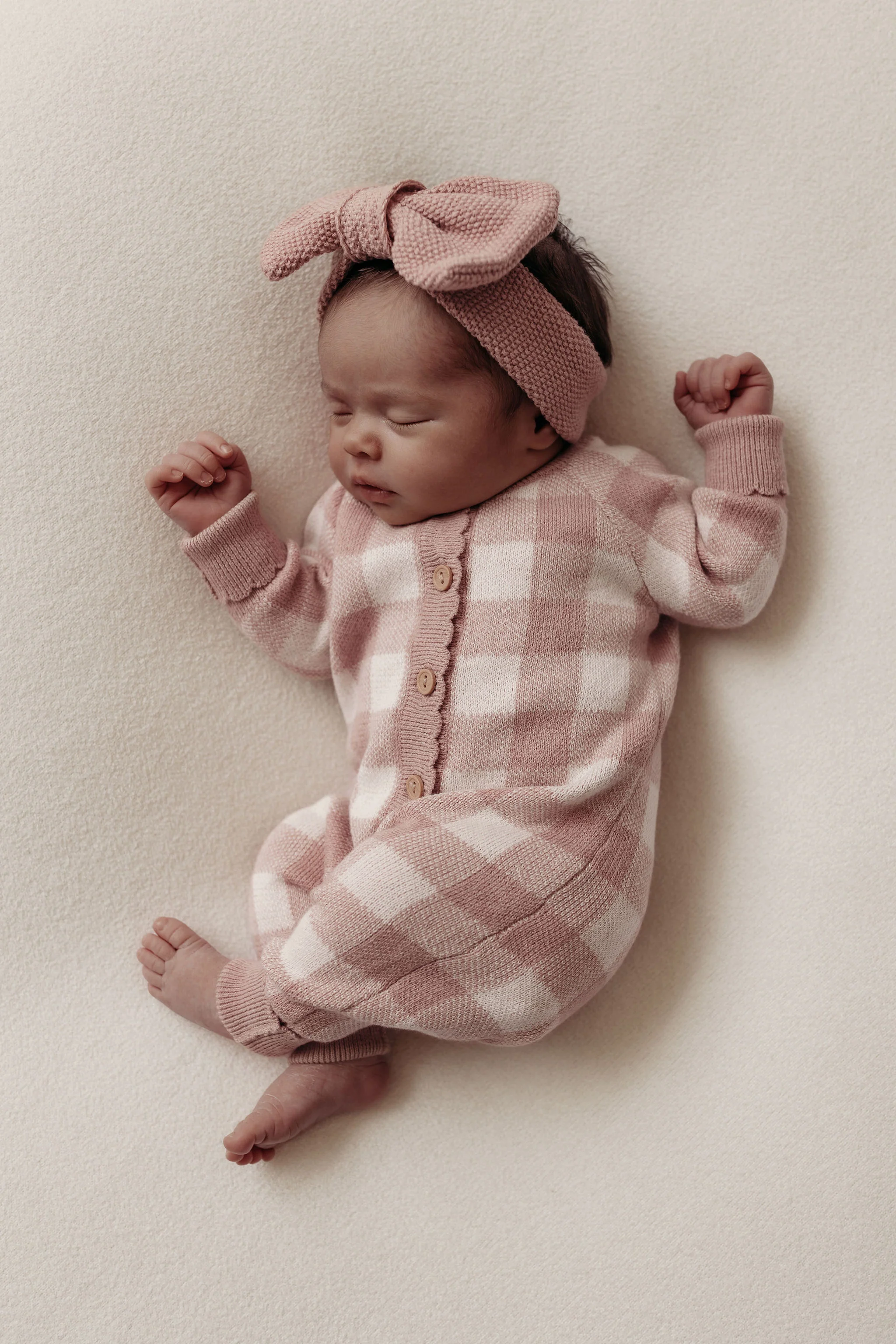 Organic Cotton Moss Stitch Baby Bow Headband - Rose - Image 4