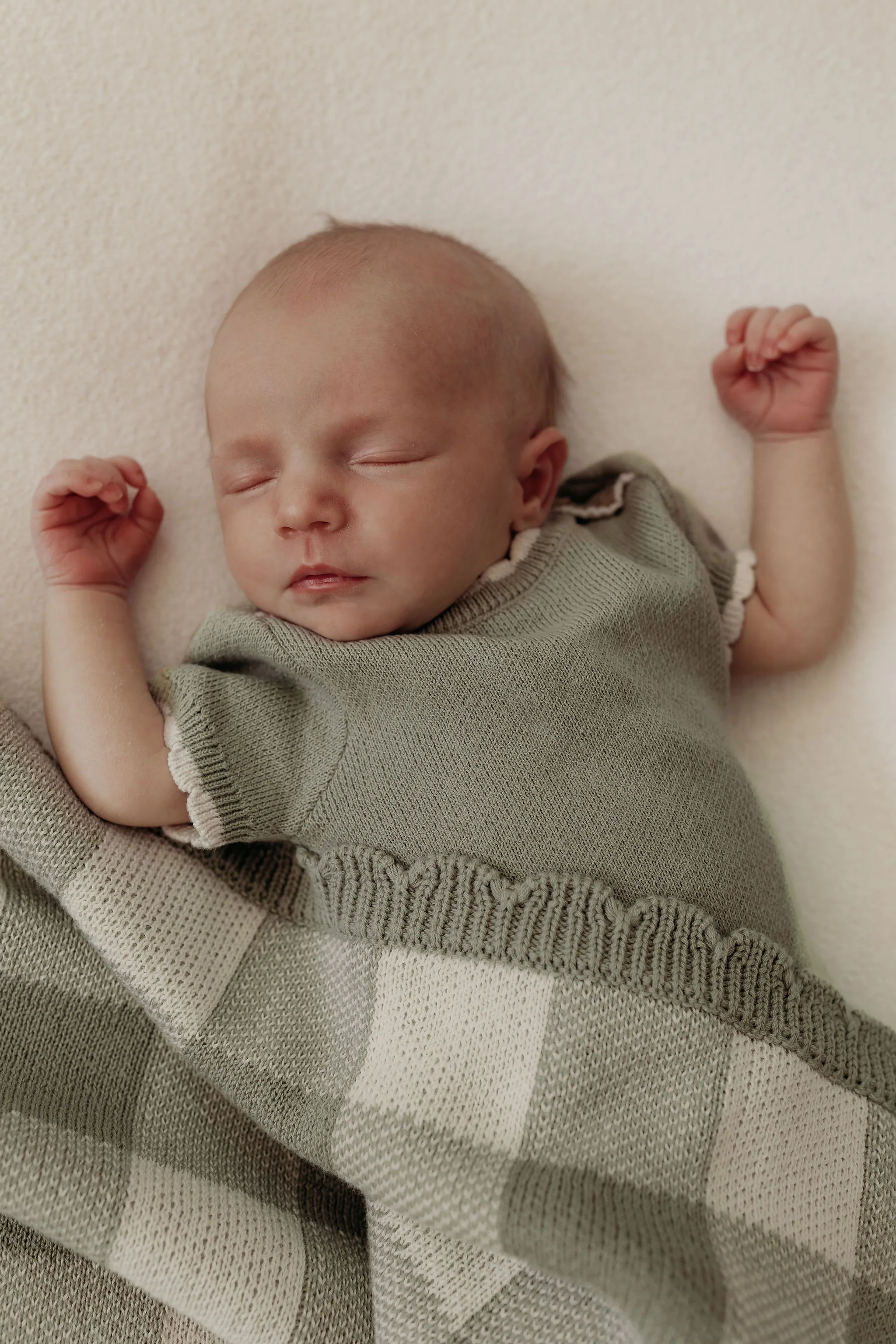 Organic Cotton Gingham Knit Baby Blanket - Sage/Cream - Image 3