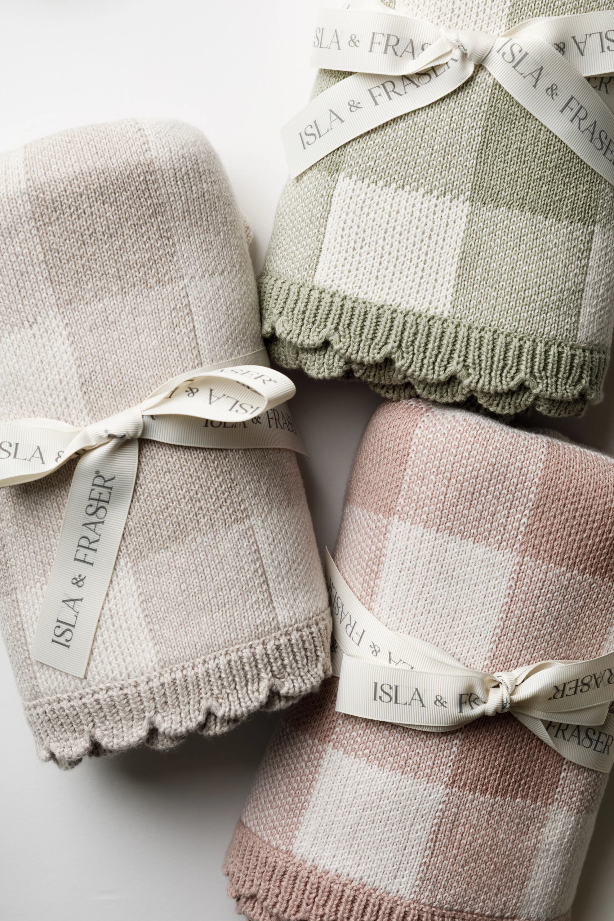 Organic Cotton Gingham Knit Baby Blanket - Pebble/Oat - Image 7