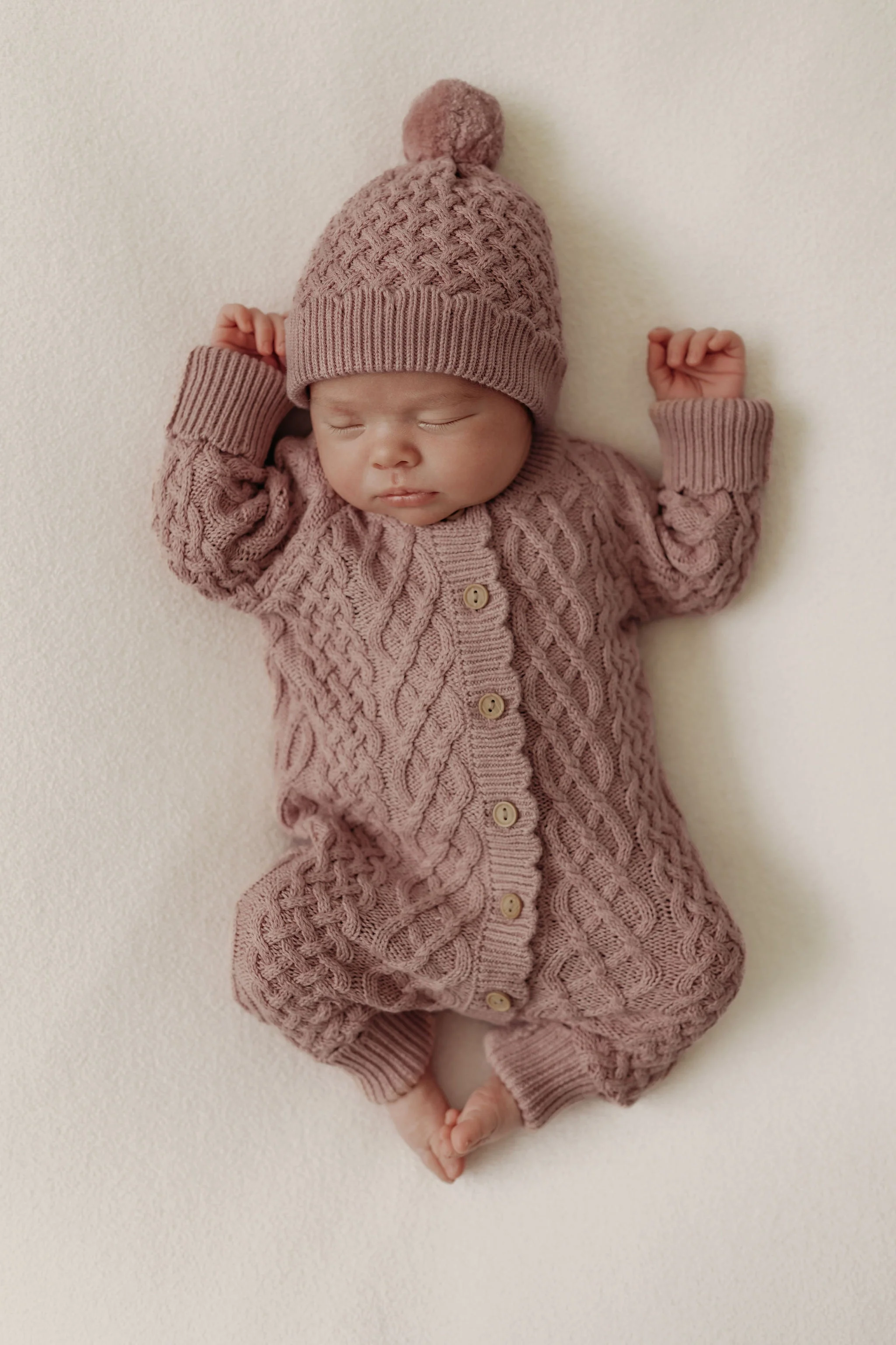Organic Cotton Cable Knit Baby Hat - Rose - Image 4