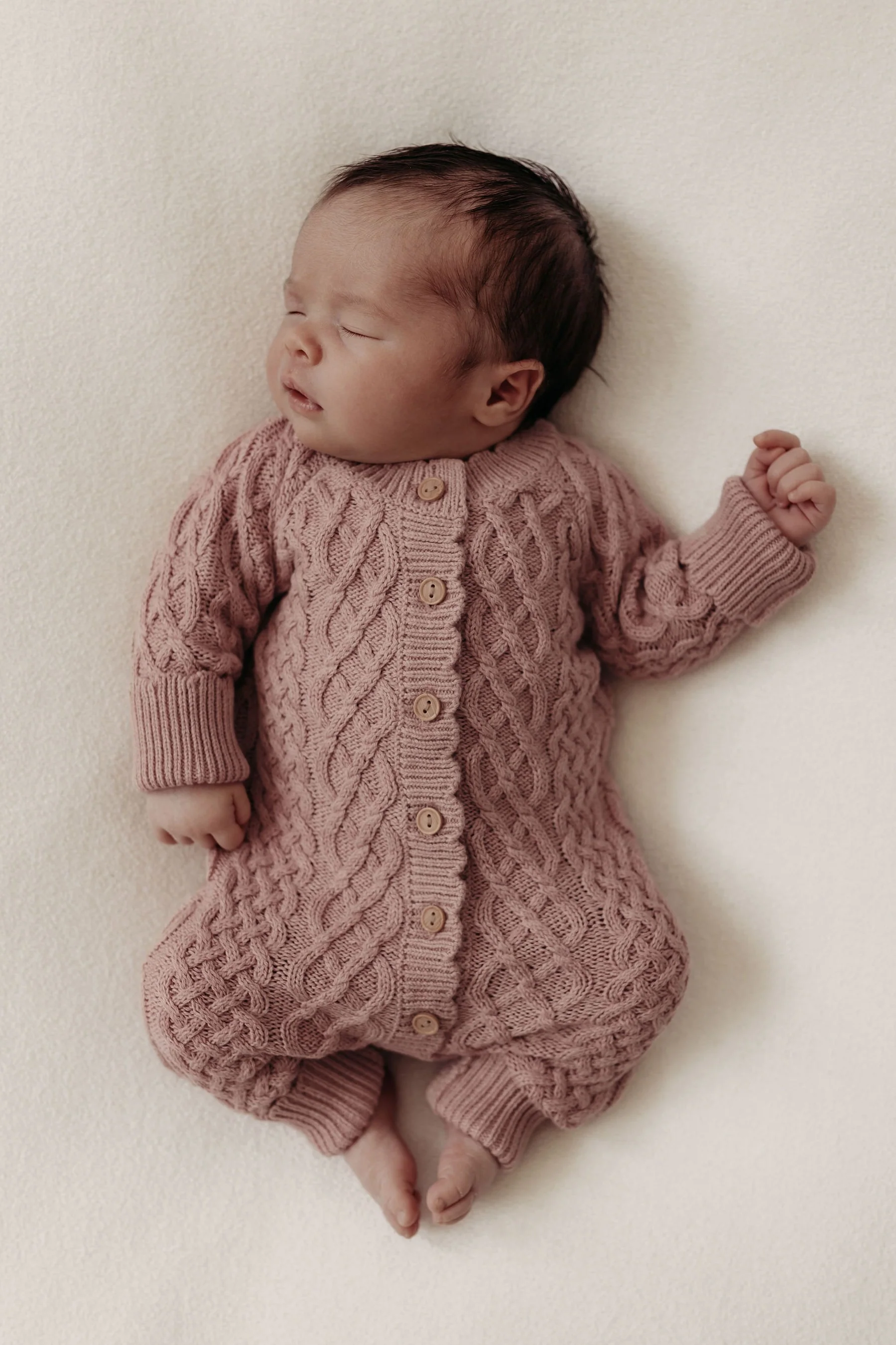 Organic Cotton Cable Knit Baby Romper - Rose