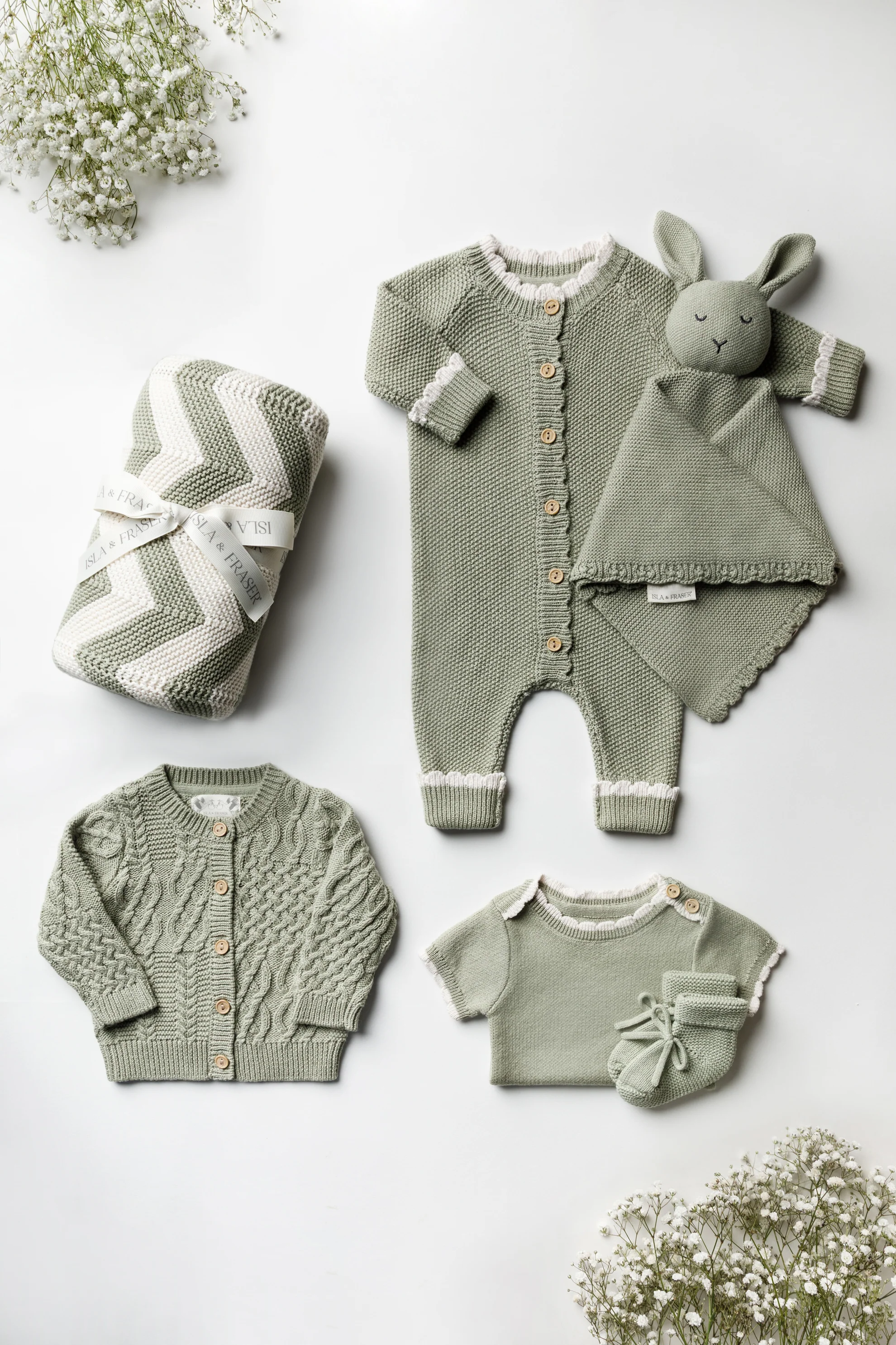 Organic Cotton Platinum Baby Bunny Bundle - Sage