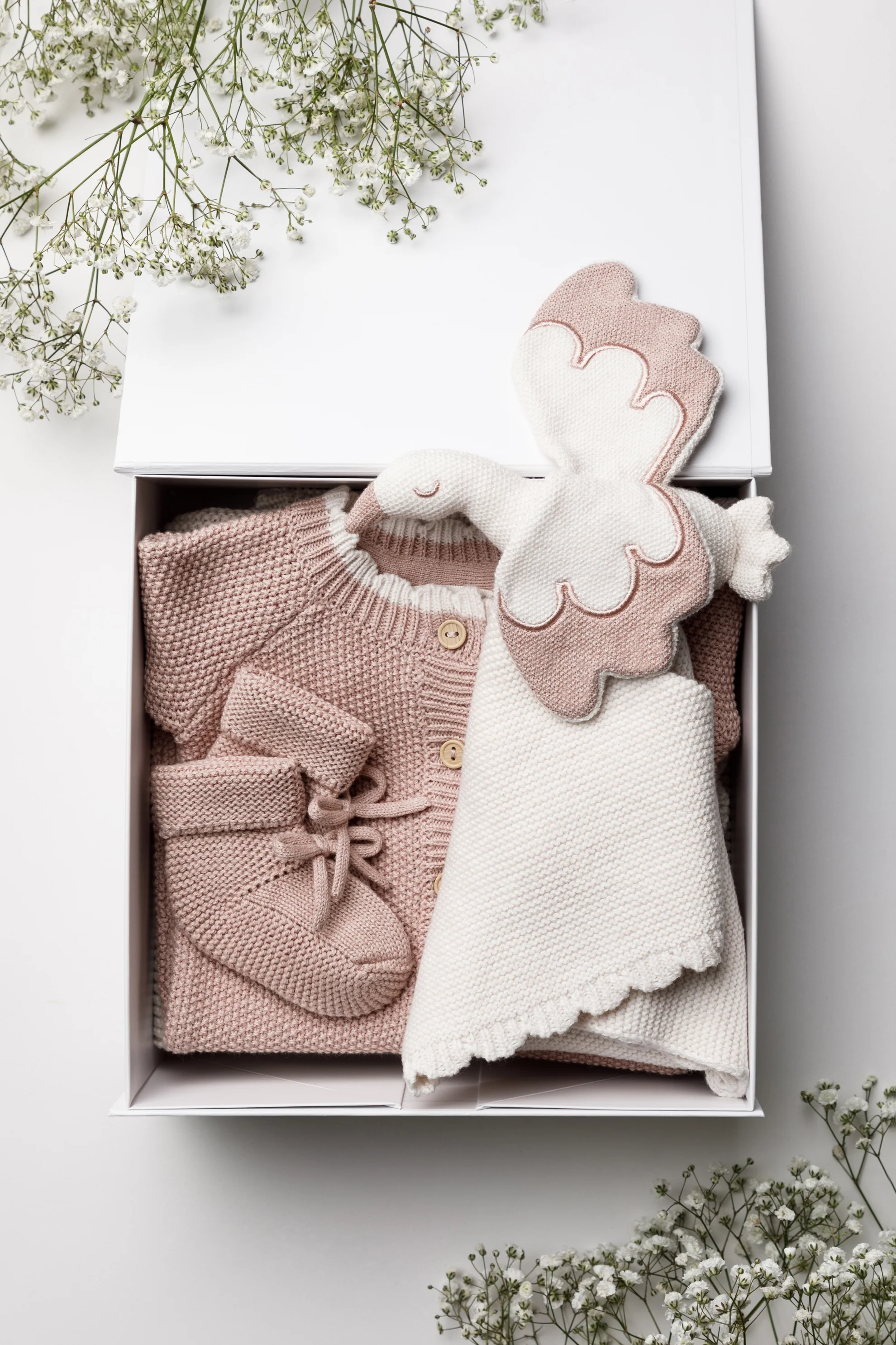 Organic Cotton Baby Stork Comforter - Oat/Rose - Image 9